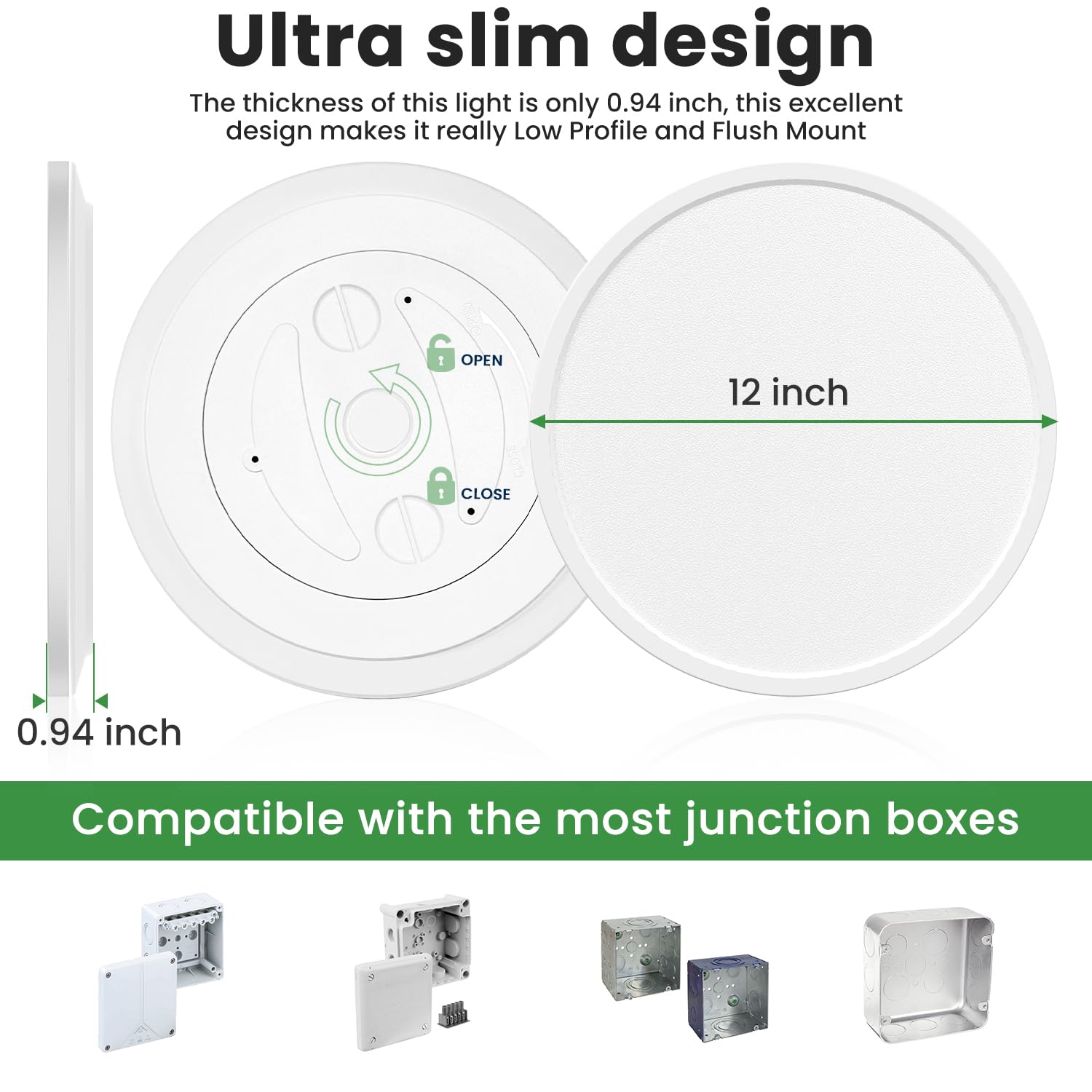 Hepside 12Inch Flush Mount Light Fixture White, 28Watt, Dimmable & 3000K-4500K-6000K 3 Color Selectable Flush Ceiling Light Fixture 3200Lm Low Profile Ceiling Light For Kitchen Bedroom Hallway Porch