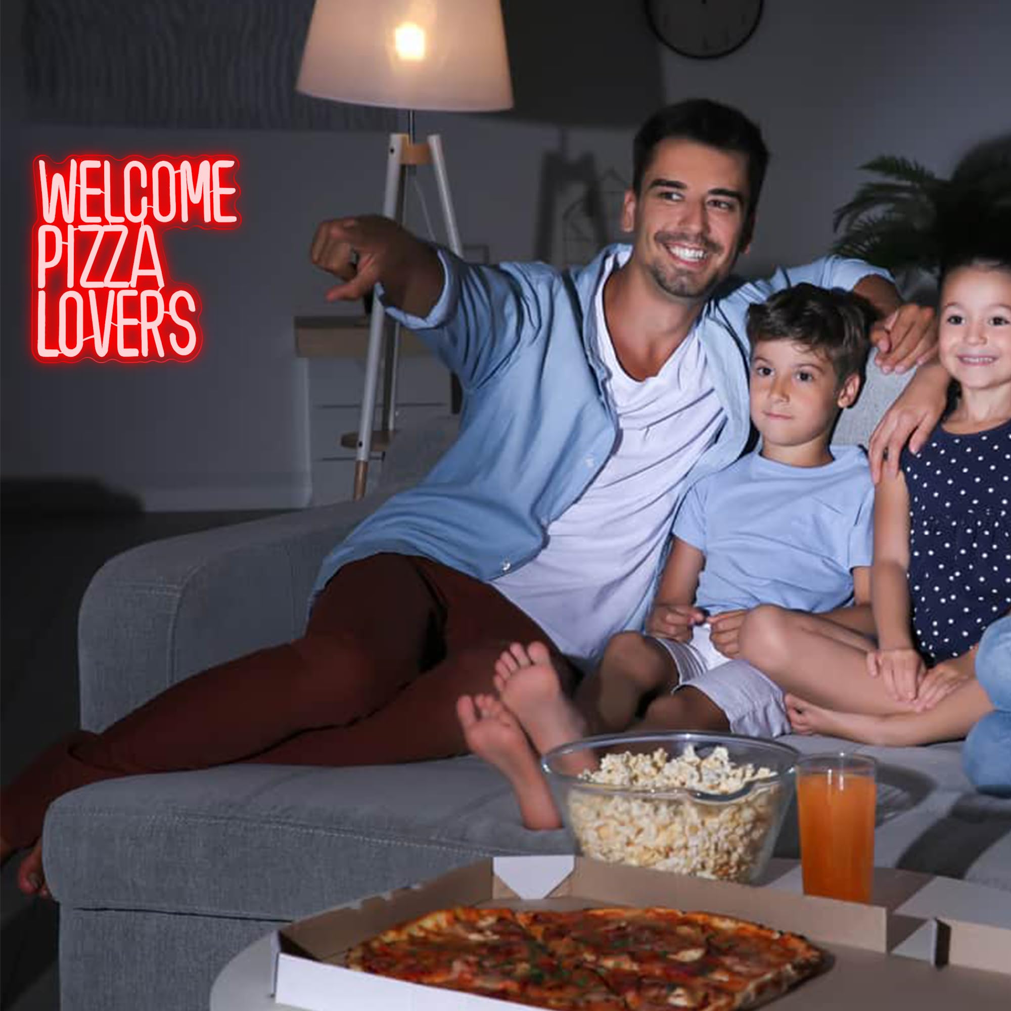 Welcome Pizza Lovers Neon Light  Red Dimmable Led Personalized Pizza Lovers Neon Sign  Family Restaurant Entertainment Room Food Theme Party Wall Neon Sign Decor Holiday Gift For Pizza Lovers  Children  Family (12.9*12.5In)