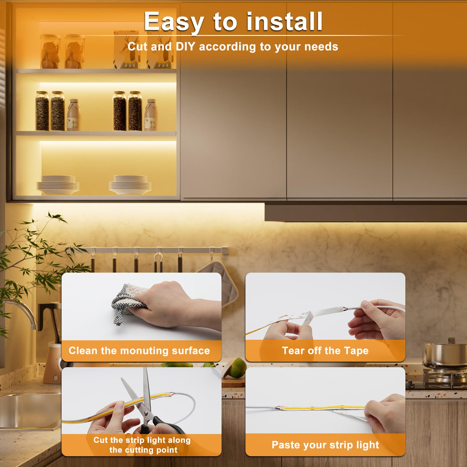 Pautix Cob Led Strip Light 32.8Ft/10M 5040Leds Warm White 2700K,High Lumen Flexible Cri93+ Led Tape Super Bright Dc24V,For Cabin