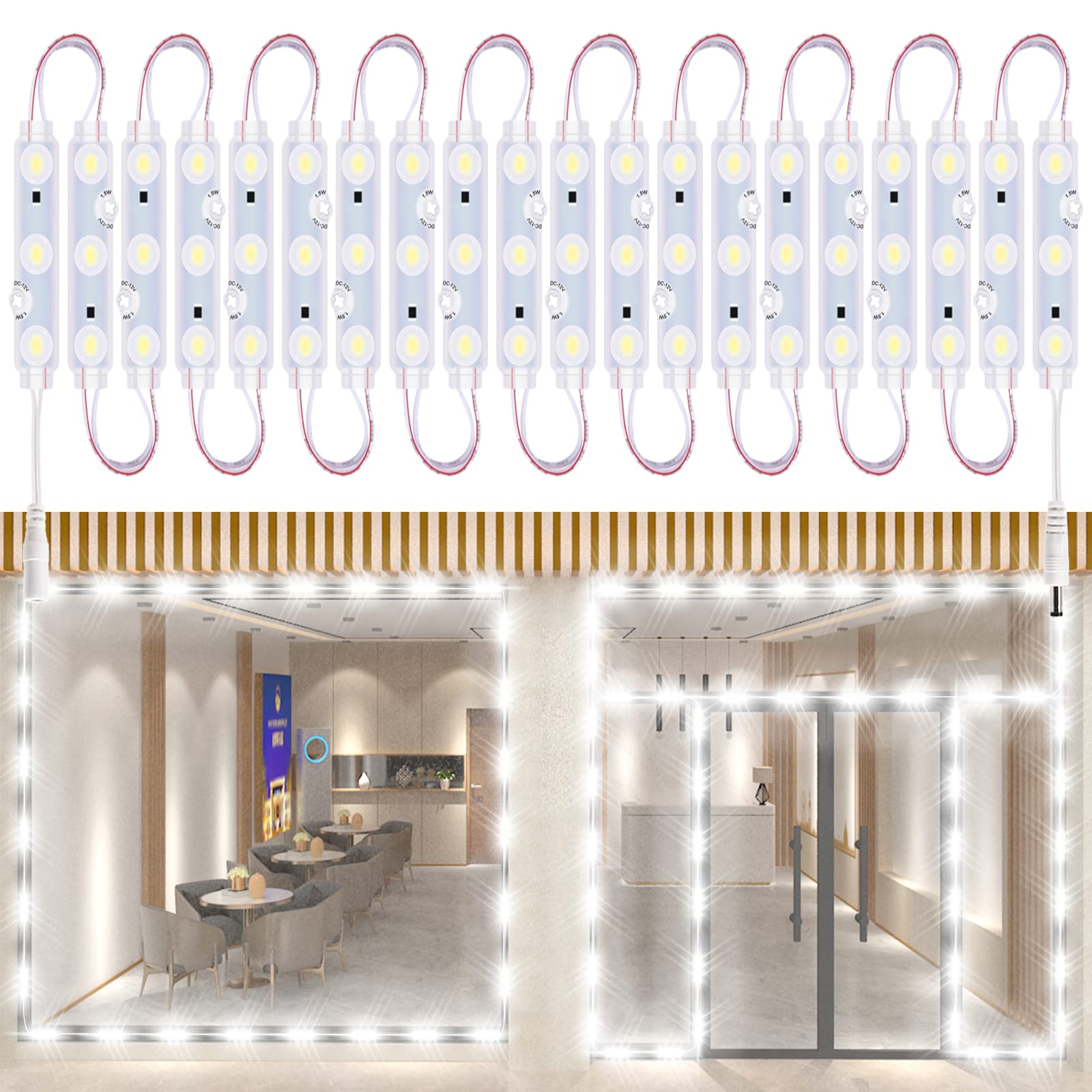 Pomelotree LED Window Lights LED Module Lights Waterproof Storefront Led Lights Business Decorative Lights 12V 5050 LED Lights for Advertising LED Signs Business Store Light 100FT White (10 Packs)