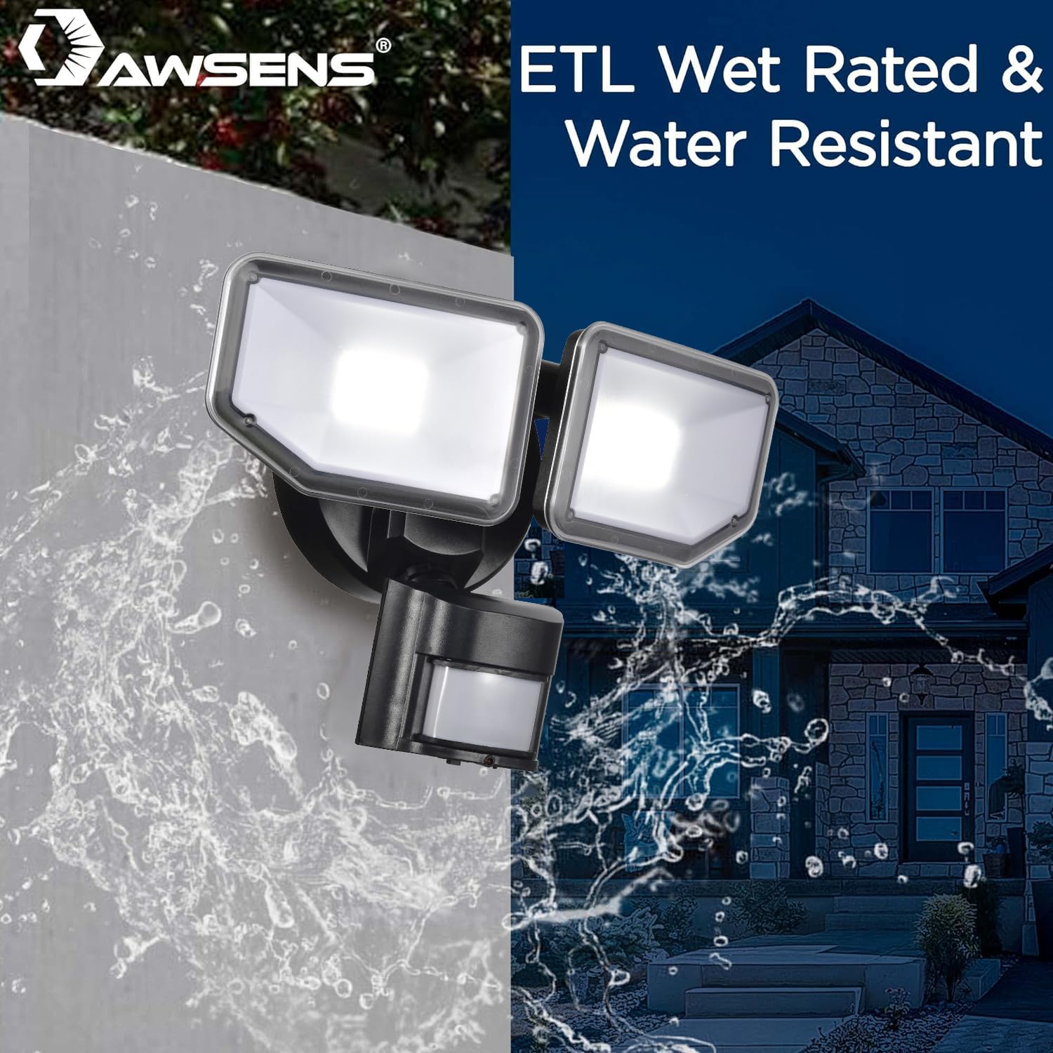 Awsens 40W Led Motion Sensor Security Light, 4000 Lm, 180° Angle, Etl Water Resistant, Black