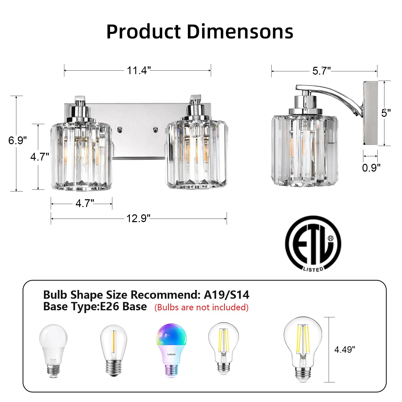 Haolaike 4-Lights Chrome Crystal Bathroom Vanity Light Fixture, Metal, Modern Design, Model c635d9db-e78b-4229-b9e5-b634ec889379