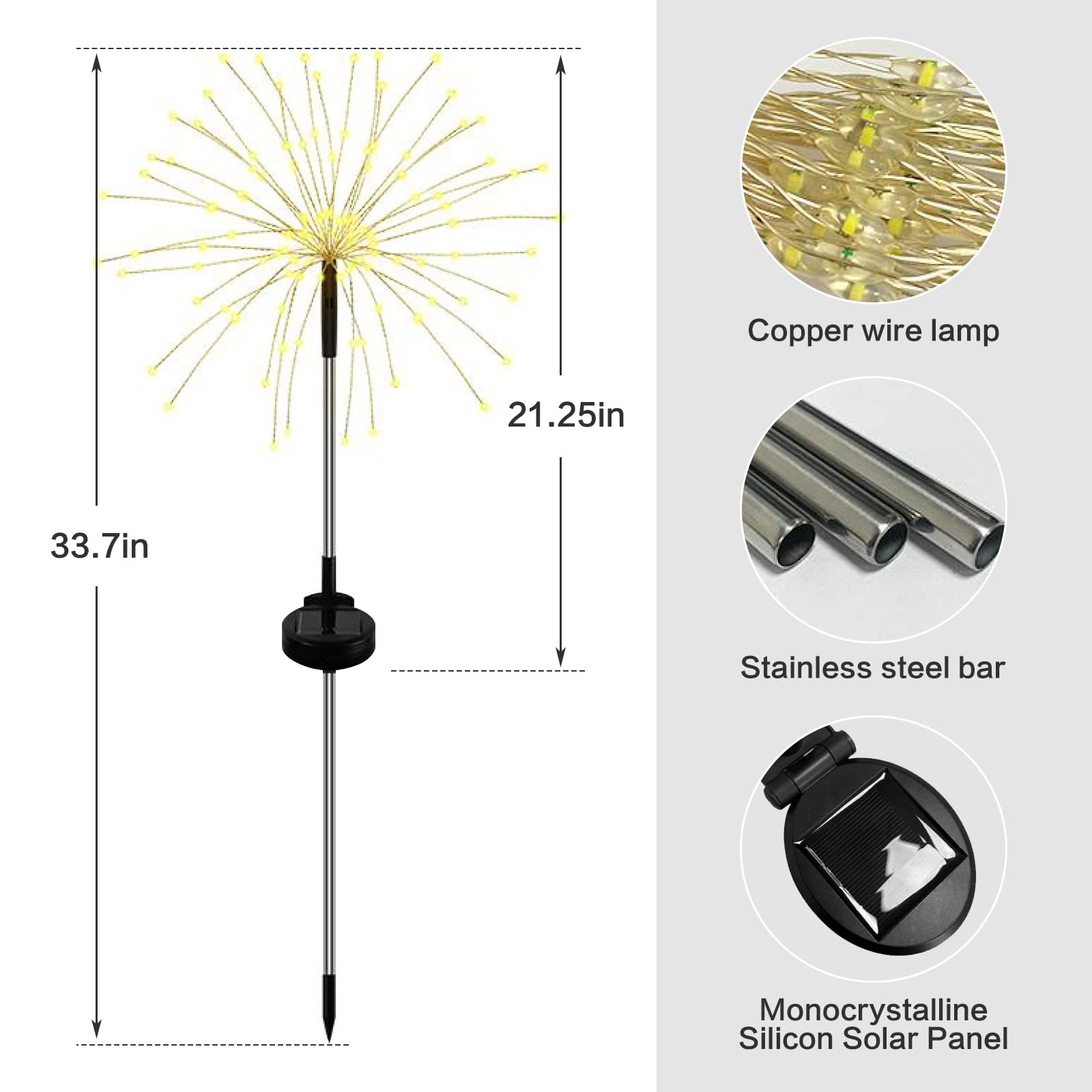 Donguli Outdoor Solar Garden Lights, 120 Leds 8 Lighting Modes 6 Packs Waterproof Solar Fireworks Light Sparklers For Patio Walkway Yard Courtyards Pathway Christmas Party Decorations