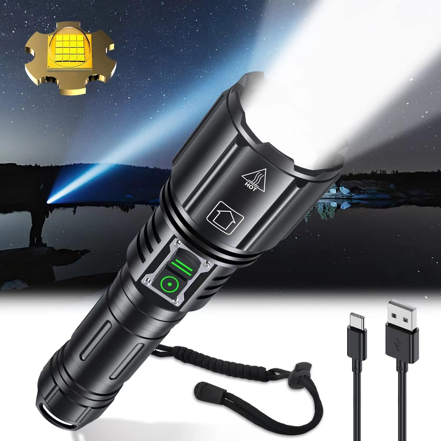 Super Bright Rechargeable Flashlight 1200000 High Lumens,Led Powerful Flashlights with 6 Modes,High Powered Flashlight with IP67