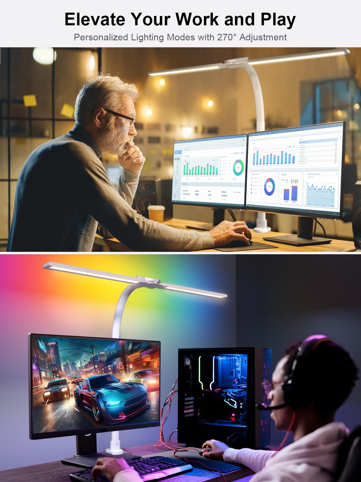 Radlfut Double Swing Arm Desk Lamp - White Architect Lamp With Clamp For Home Office, Crafting - 24W Bright Rotatable Tempering