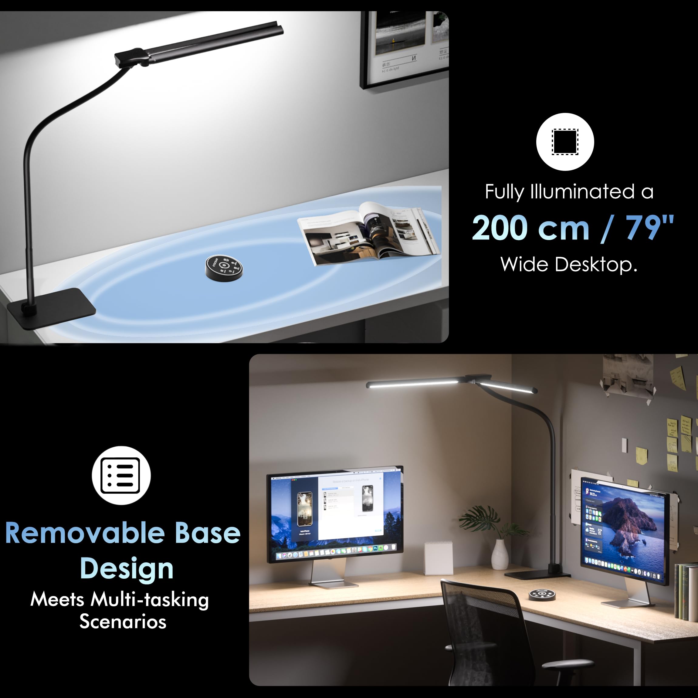 EYOCEAN LED Desk Lamp with Remote Control, 31.5", Dimmable, Mattblack, Model CLED-6601C, Perfect for Home Office & Computer Use