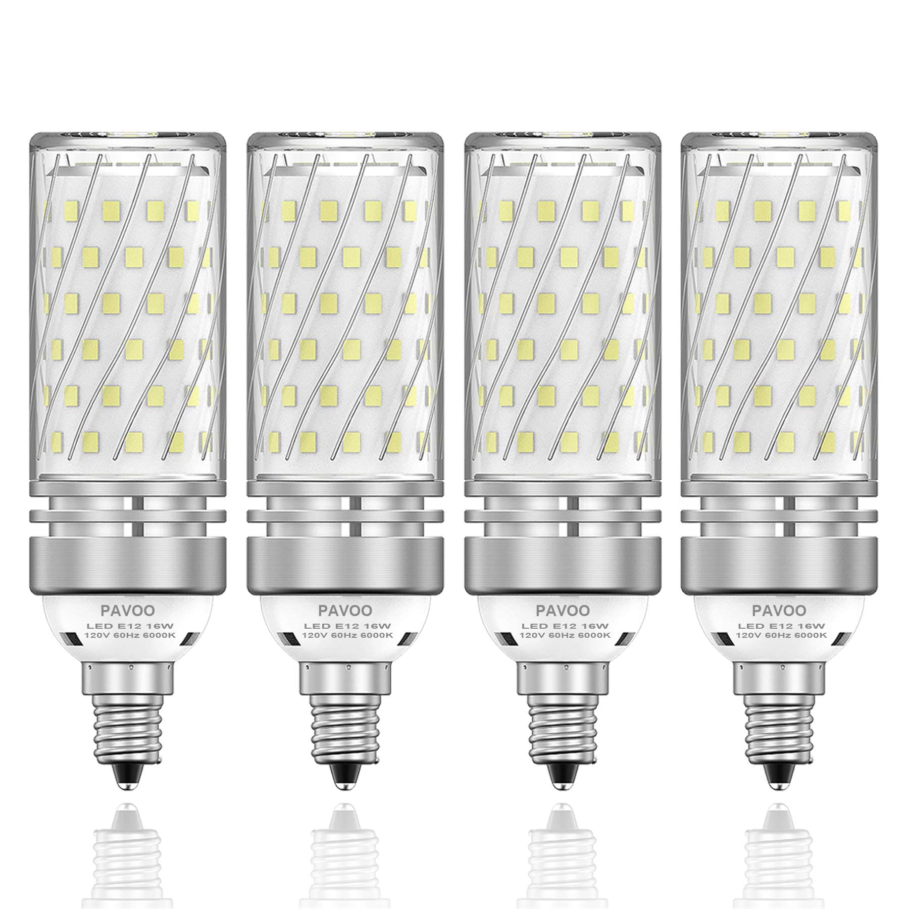 PAVOO E12 LED Candelabra Bulbs, 16W, 1400LM, 6000K Daylight White, Pack of 4