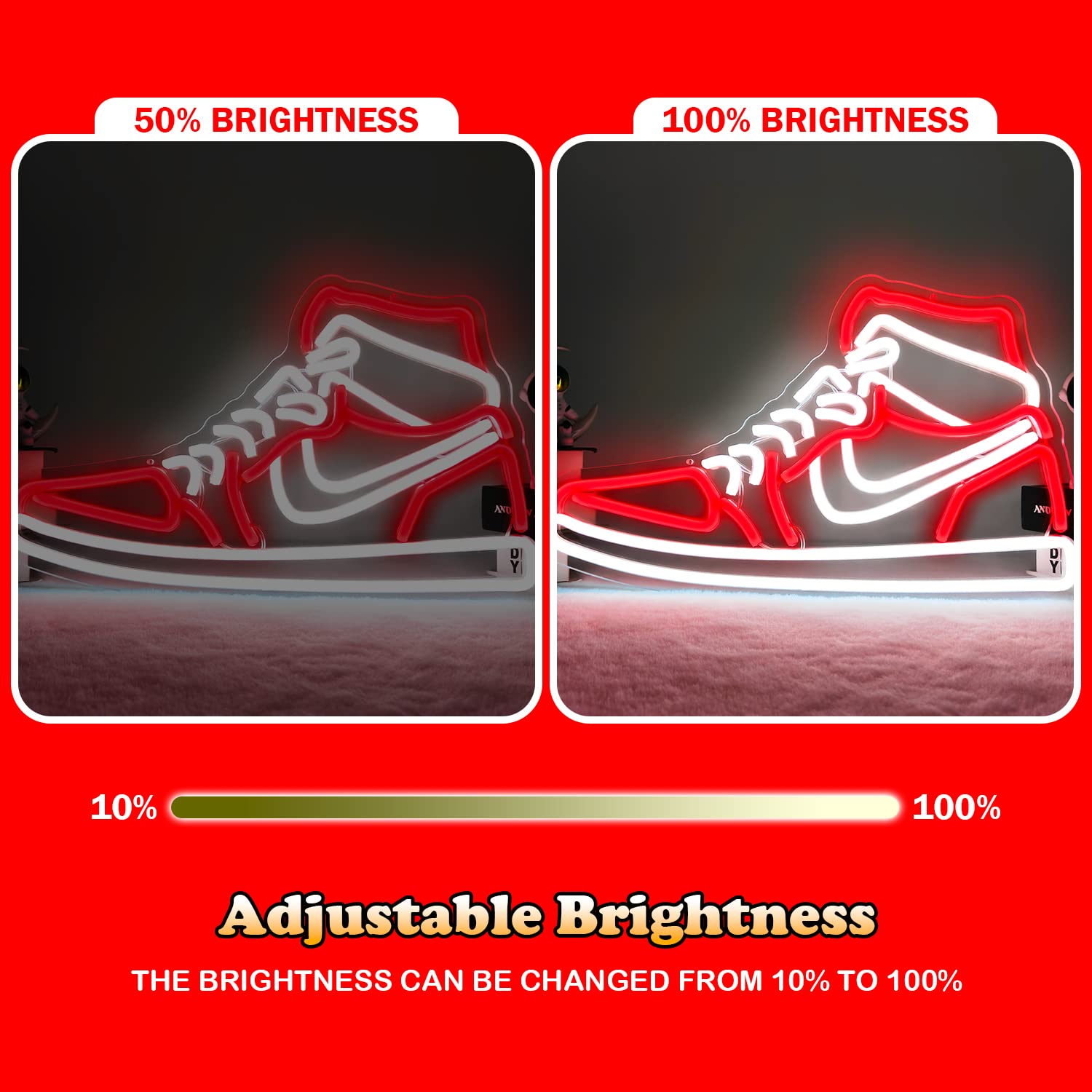 JianJung Neon Sign Sports Shoe Wall Decor, Dimmable LED Light, Multicolor, 15.7Lin x 9.2Win, Acrylic