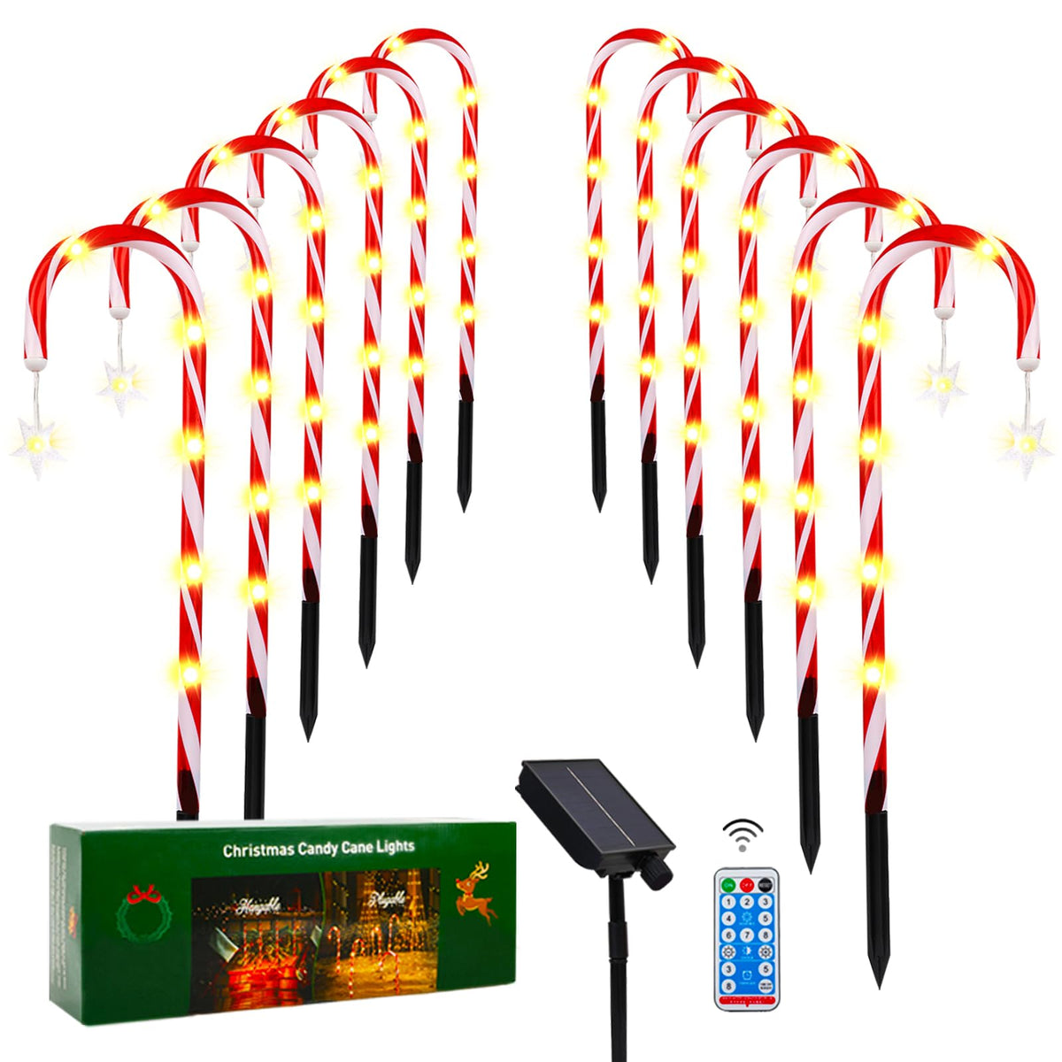 Solar Candy Cane Lights 12 Pack, 22'', ''Waterproof Outdoor Christmas Decorations With 8 Modes For Yard, Patio, Garden, Path