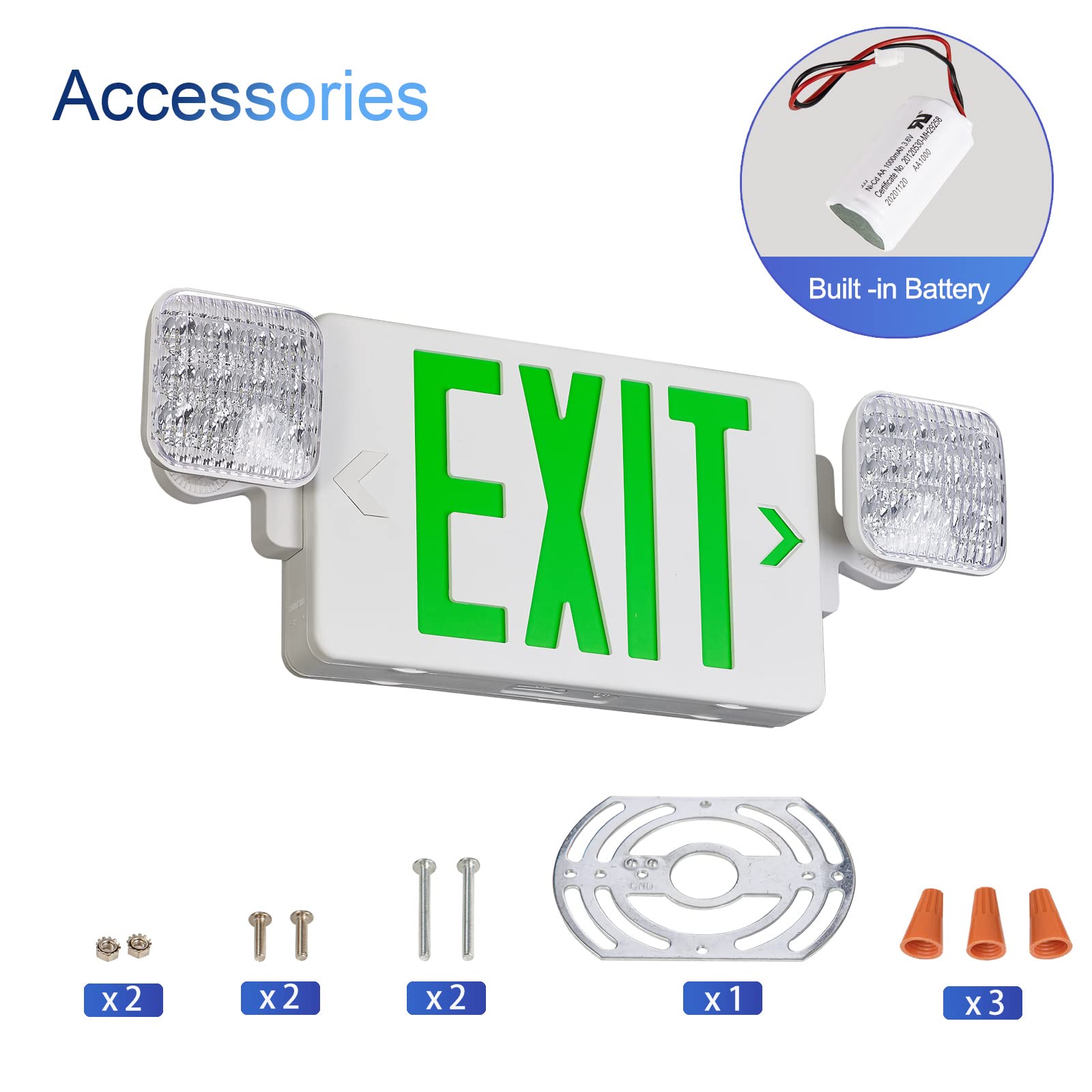 GZRUIYANG LED Emergency Exit Sign with Battery Backup, UL 924 Certified, 4 Pack, White Housing Green Letter, Model RY-EX02-WH-GE-4