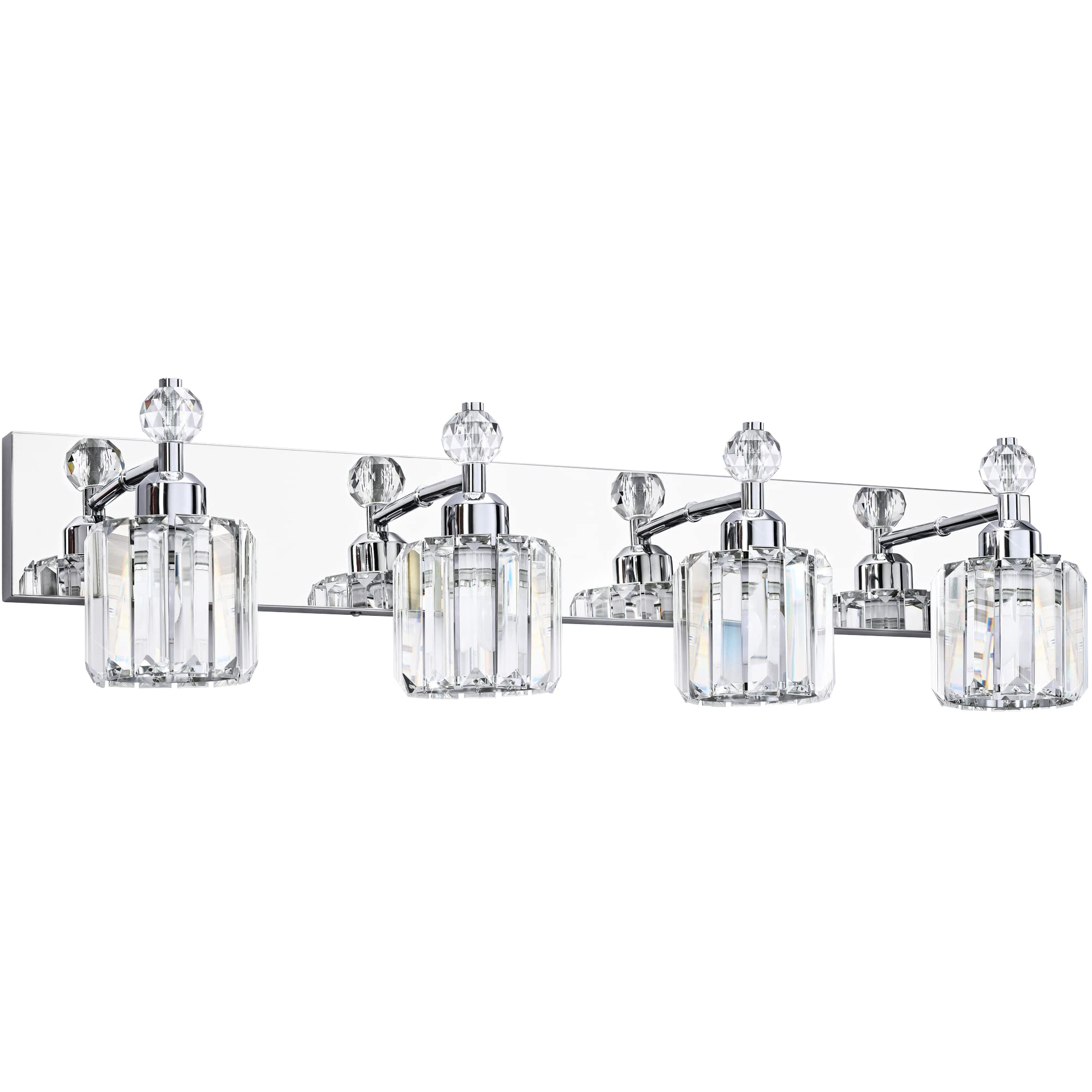 PRESDE Modern Crystal Bathroom Vanity Light 4-Light Chrome Stainless Steel Wall Fixture