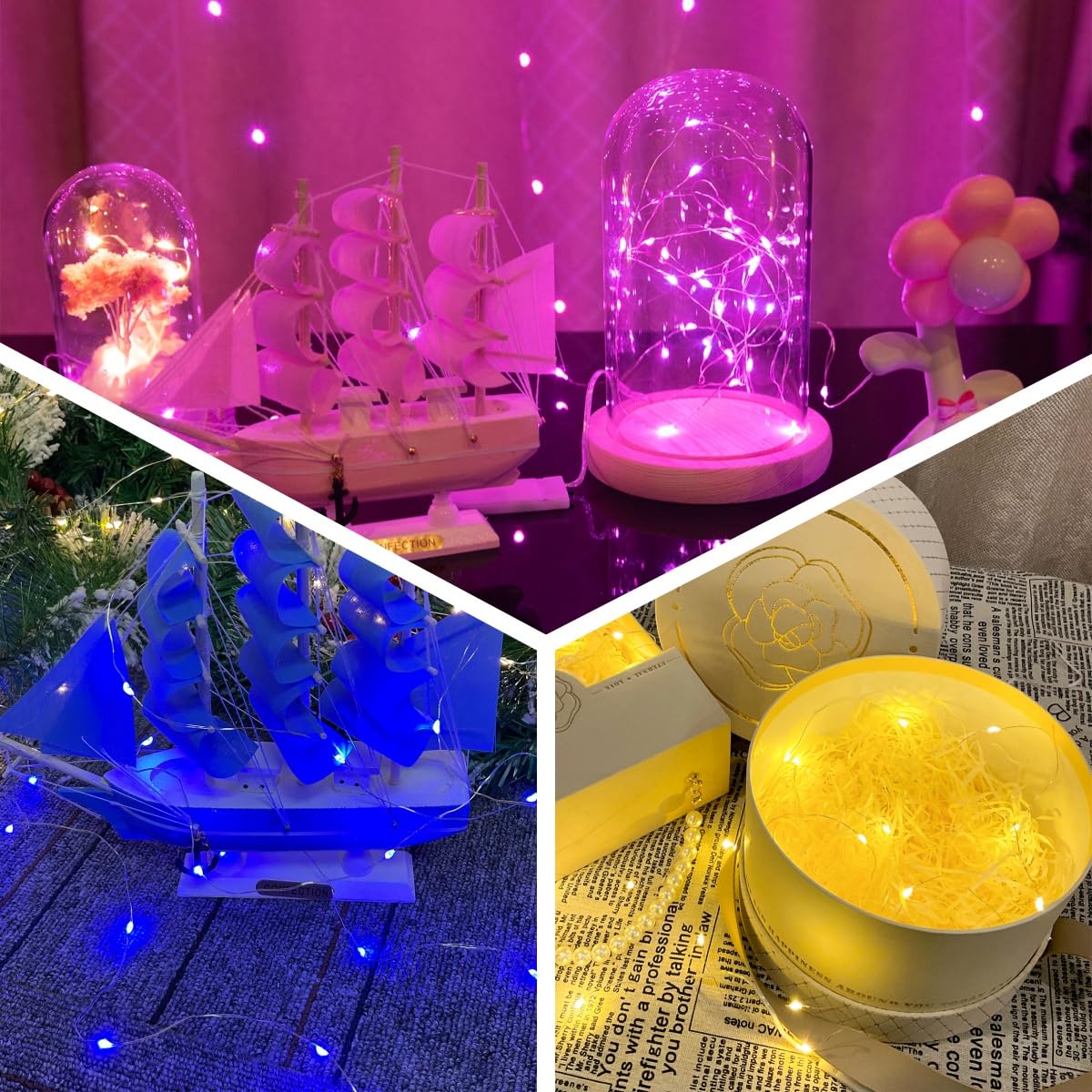 Etinga 10 Pack Fairy Lights Battery Operated String Lights, 10 Led On 3.3Ft Silvery Copper Wire,For Flowers Gift Box Wedding Party Christmas Decoration (Polychrome, 10 Pack)