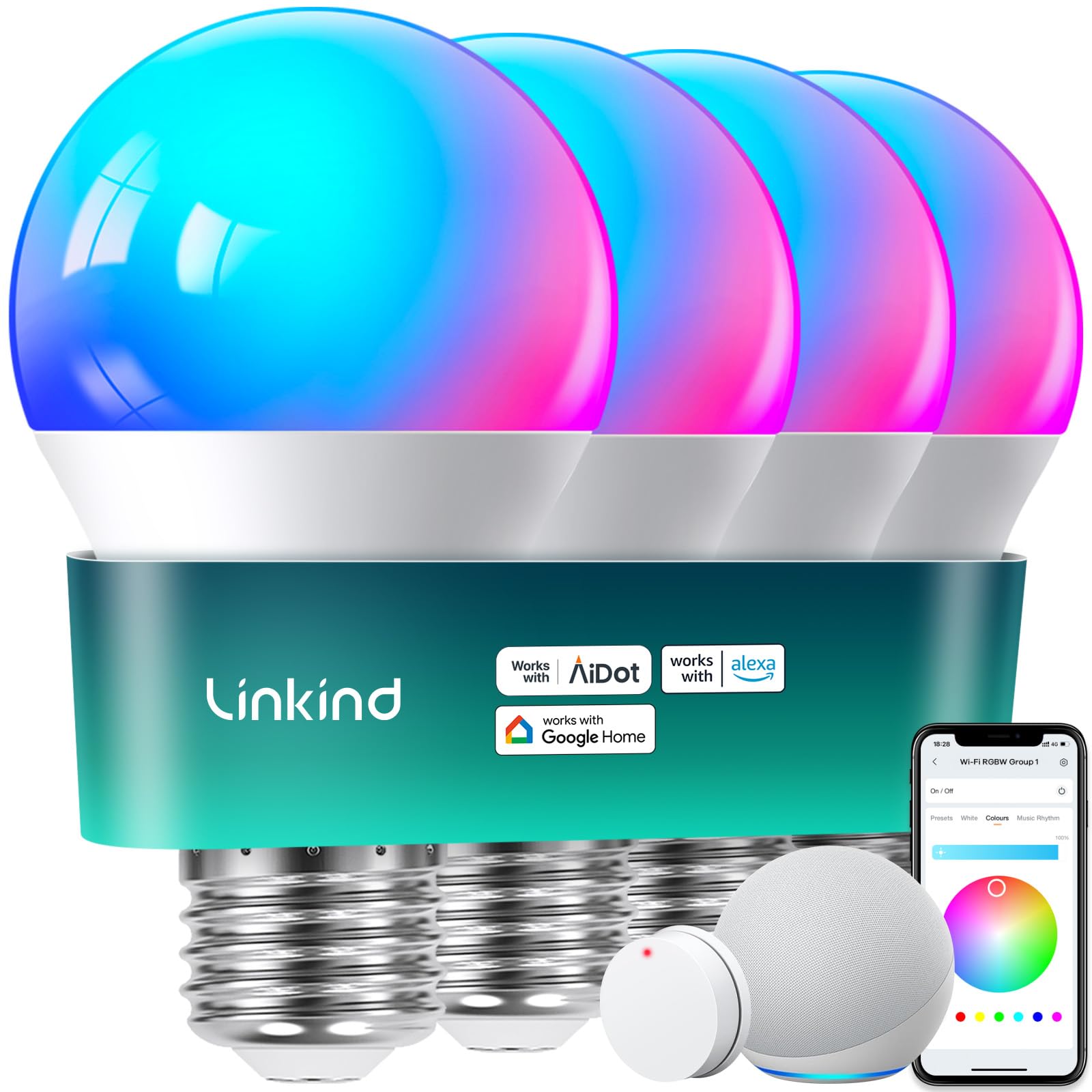 Linkind Smart Light Bulbs With Remote Control, Smart Bulb That Work With Alexa & Google Home, 16 Million Color Changing Light Bu
