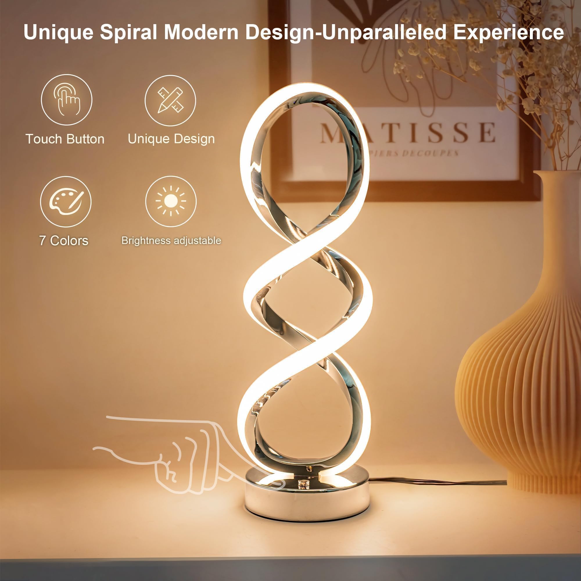 Adebime Modern Spiral Rgb Table Lamp - Touch Dimmable, 7 Colors, Unique Design For Bedroom & Living Room