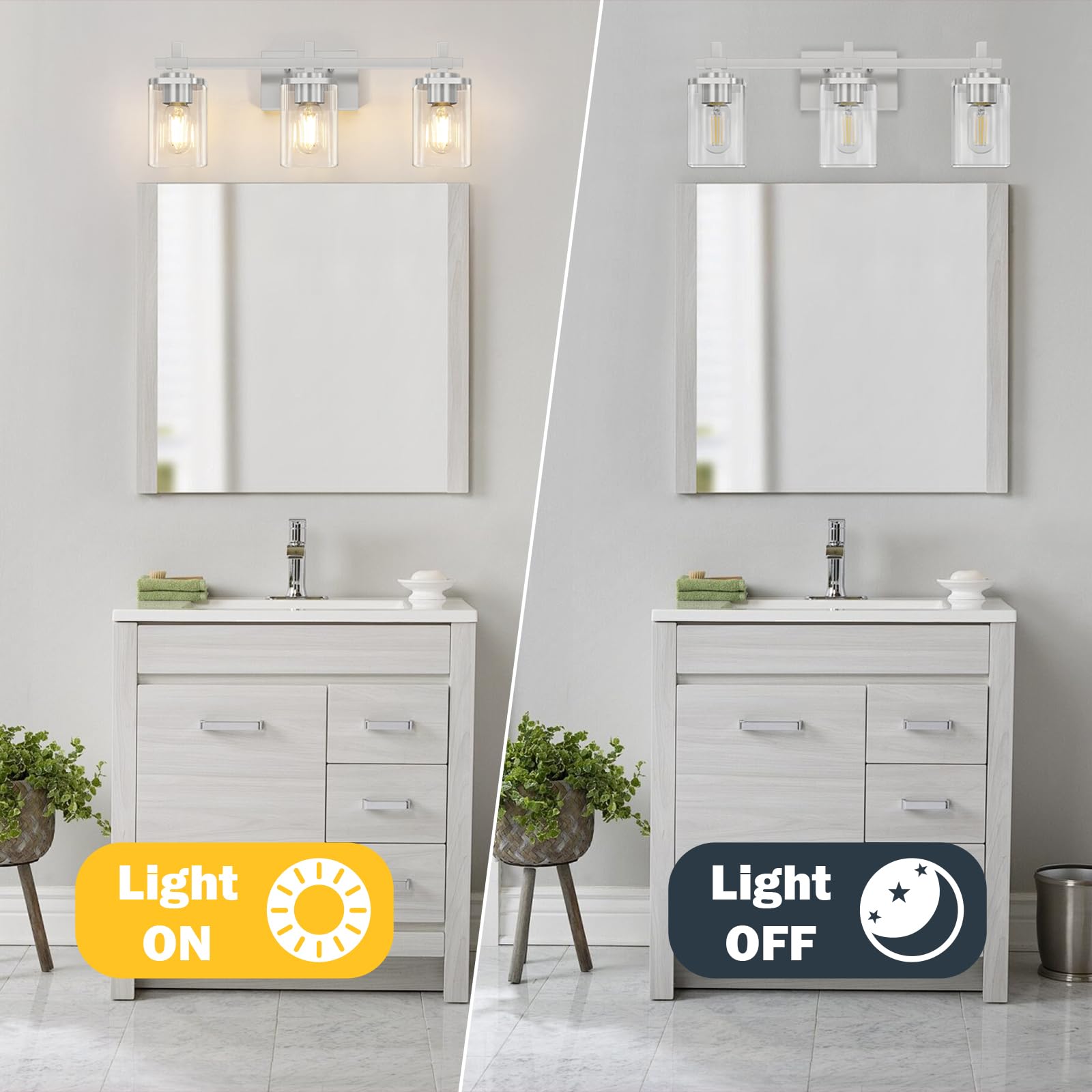 Spiglamm Brushed Nickel Bathroom Light Fixtures, 3-Lights Bathroom Vanity Light With Glass Shades, Modern Vanity Lights For Mirr