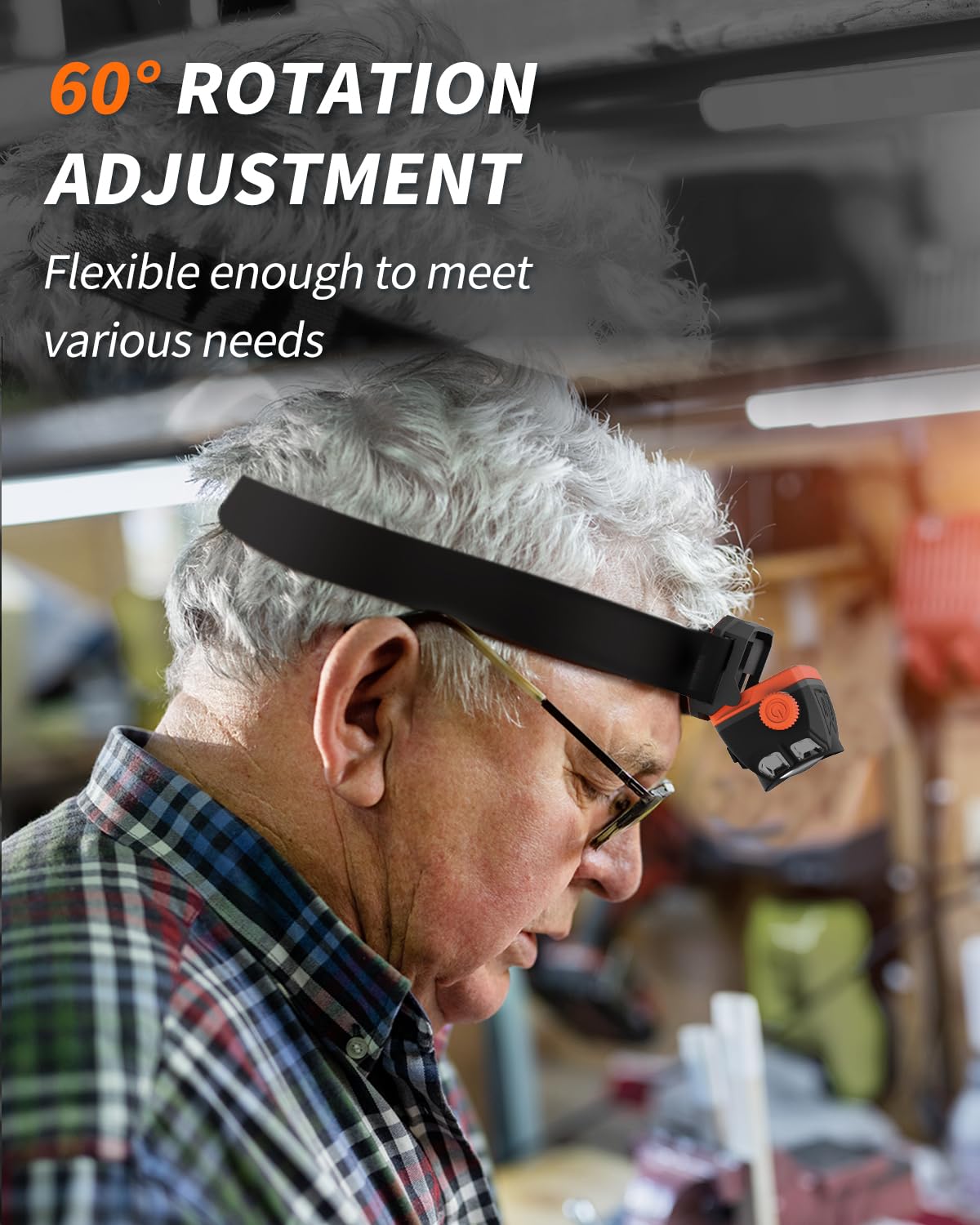 Anylight LED Headlamp - Rechargeable, IP65 Waterproof, Stepless Dimming, Motion Sensor, 2 Packs, Black & Orange, Model JF300802