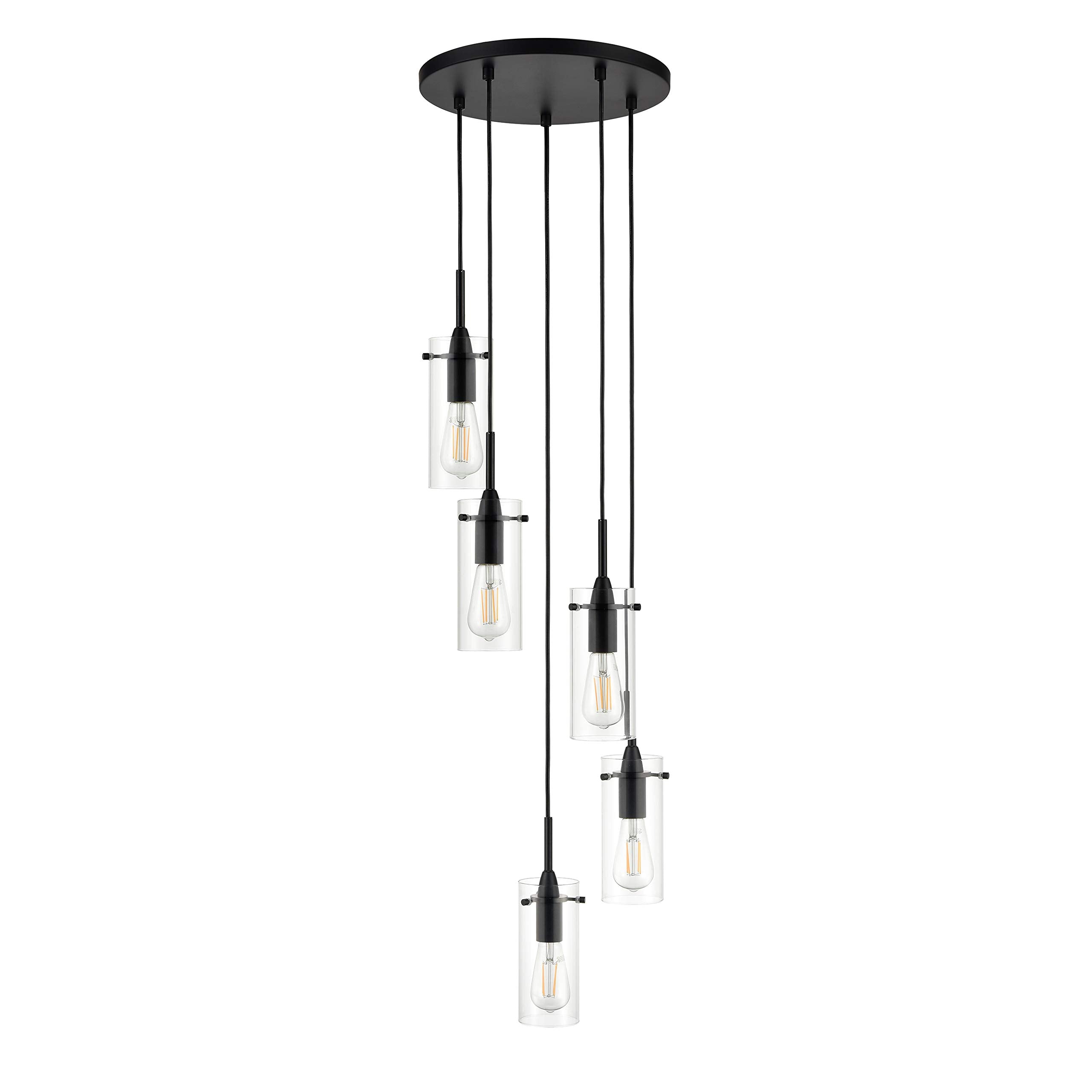 Linea di Liara 5-Light Cluster Pendant Light Chandelier Black Metal Fixture Model LL-C45-5BLK