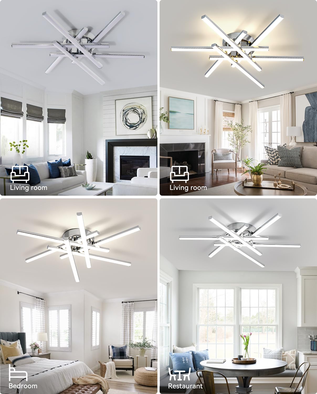 JFHTNFJ Modern Sputnik Ceiling Light Fixture 52w LED Dimmable with Remote Control Ceiling Lighting Black Flush Mount Chandelier