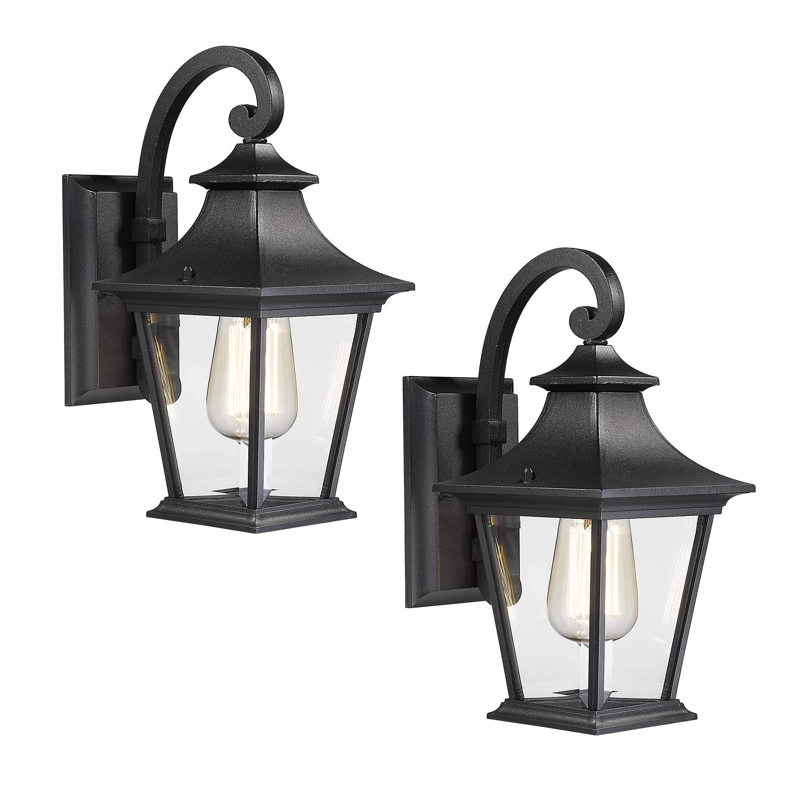 Emliviar Outdoor Wall Lights 2 Pack - Black Aluminum Porch Lights With Clear Glass