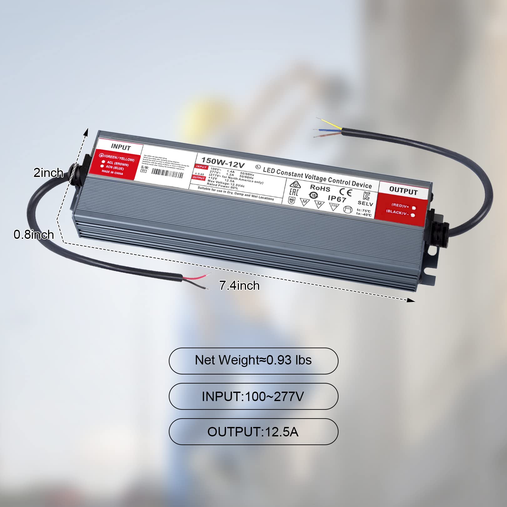 Qnnp® Led Driver 150 Watts 12V Dc Low Voltage Transformer Waterproof Ip67 Power Supply Transformer Adapter Ac 100V-120V To 12V Dc, Led Power Supply For Indoor Outdoor Led Lighting