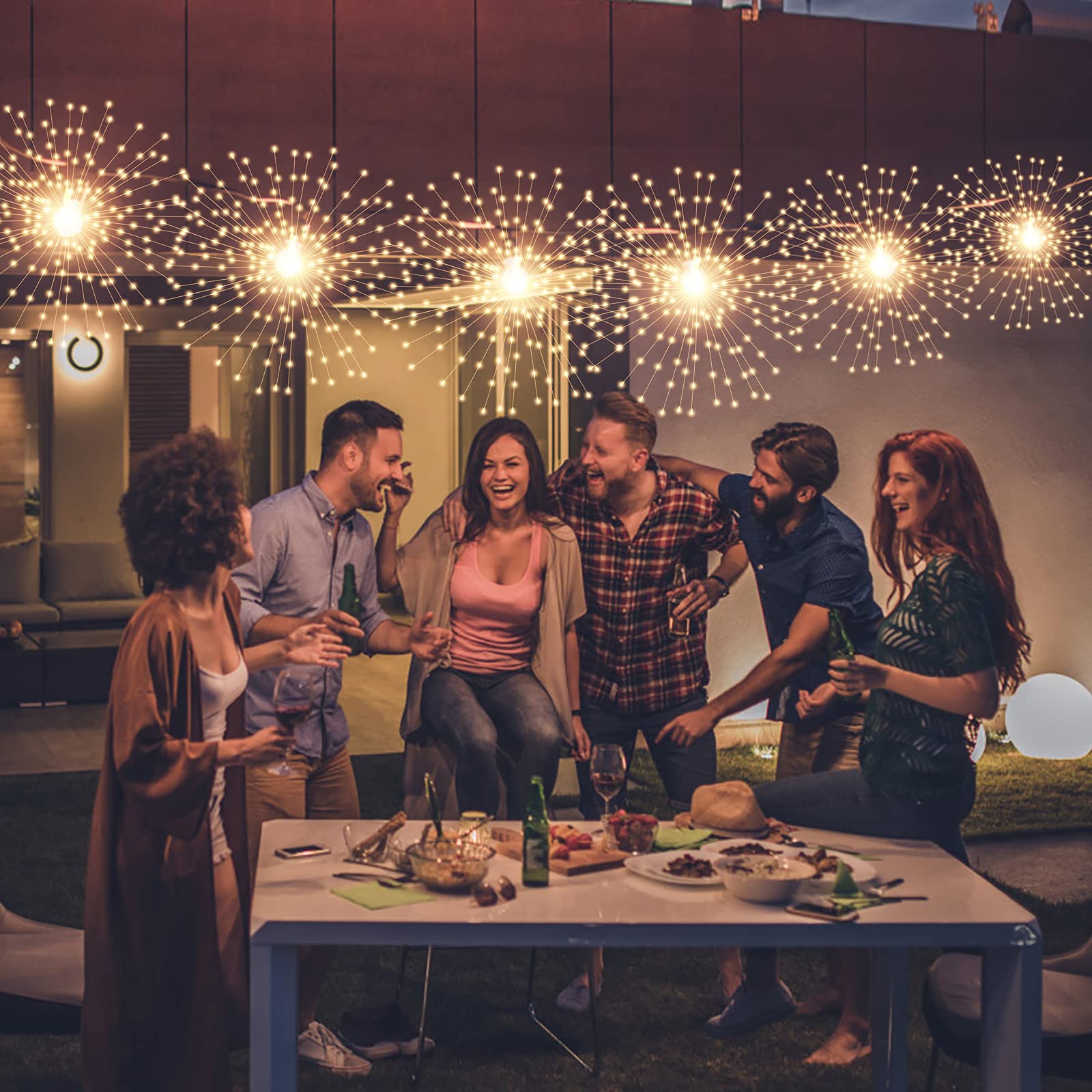 4 Pack 800 Led Plug In Starburst Sphere Lights,Firework Lights 8 Modes Dimmable Remote Control Waterproof Hanging Fairy Light, C