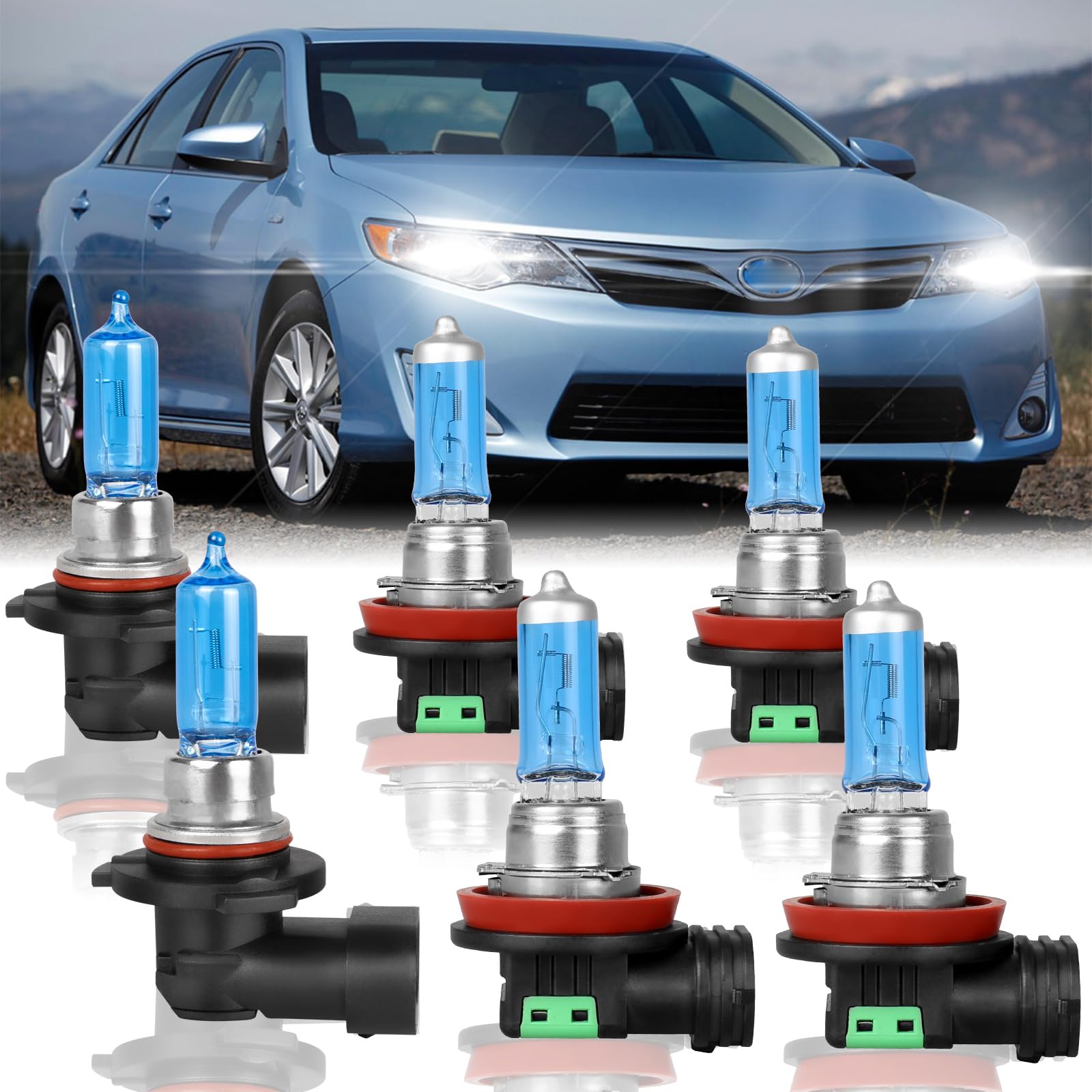 XRDHJI Fit for Toyota Camry 2007-2014 High Performance Halogen Headlight Bulbs,9005 High Beam + H11 Low Beam + H11 Fog Light Rep