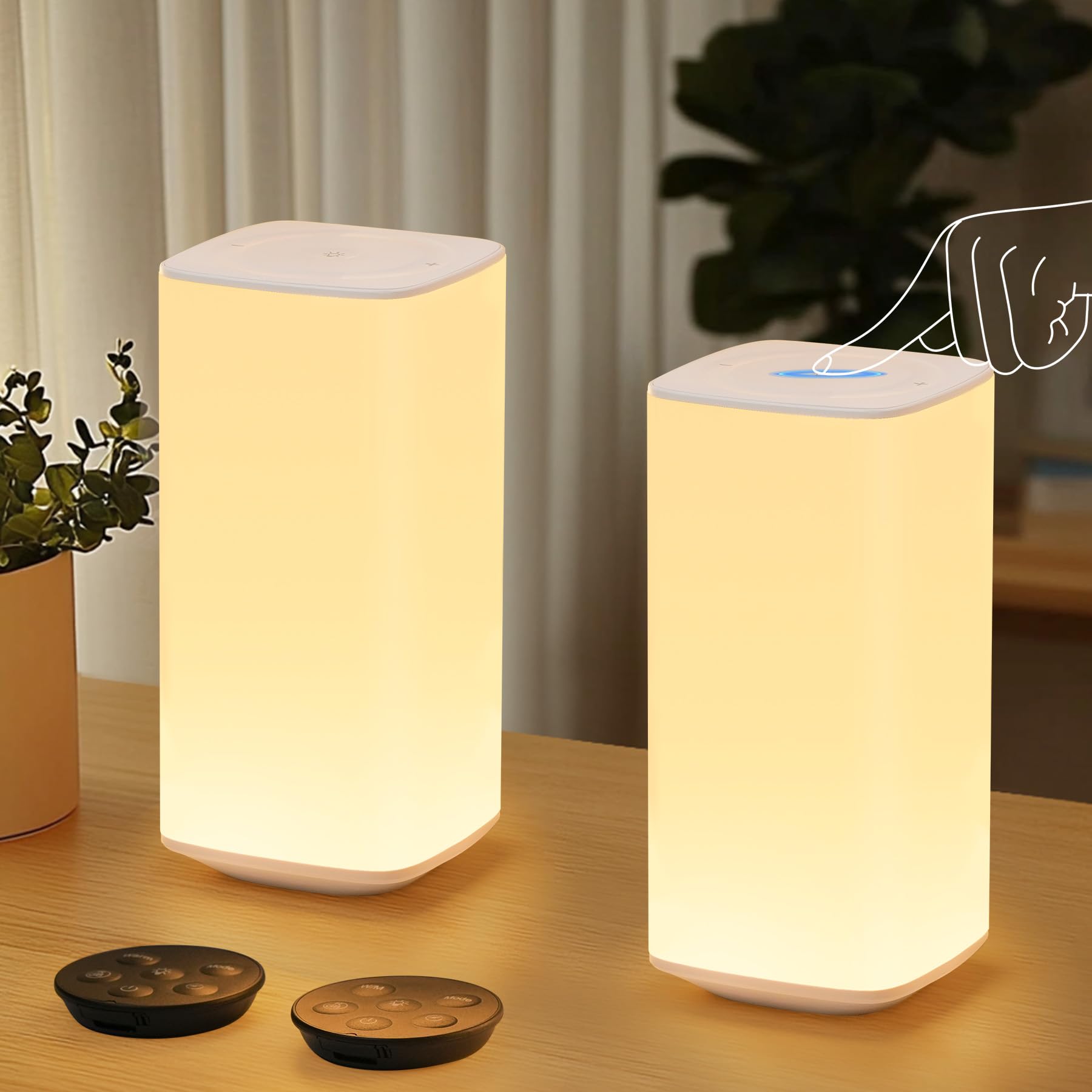 Bonsery Touch Night Light for Kids Set of 2, Rechargeable Bedside Lamps Warm White Lights Dimmable, 3 Modes & 256 RGB Colors, Re