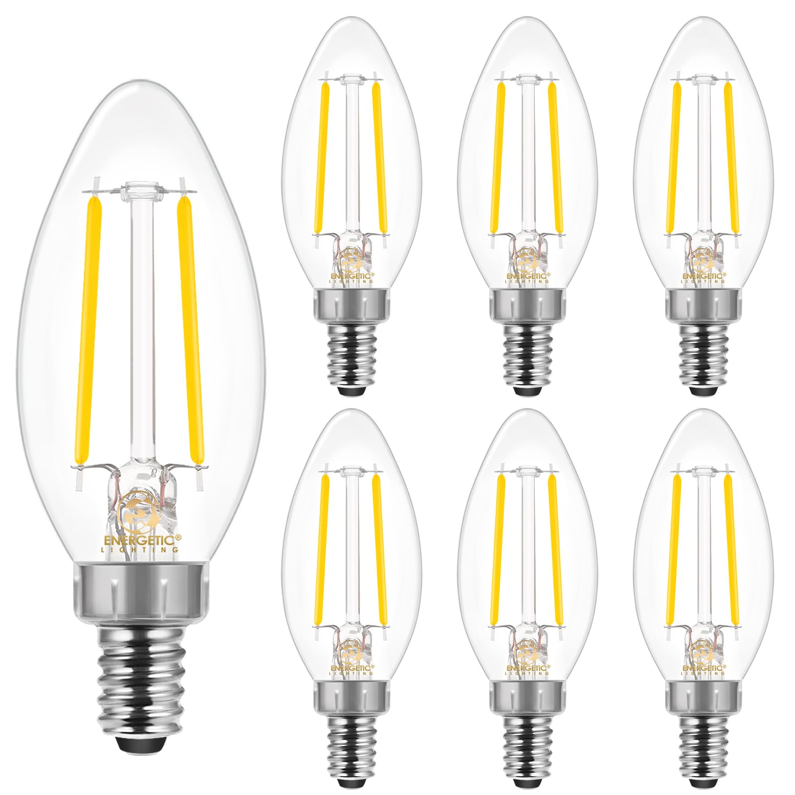 Energetic E12 B10 Led Classic Candelabra Clear Light Bulb, 40 Watt Equivalent, Cool White 4000K, Filament Clear Glass, Non-Dimma
