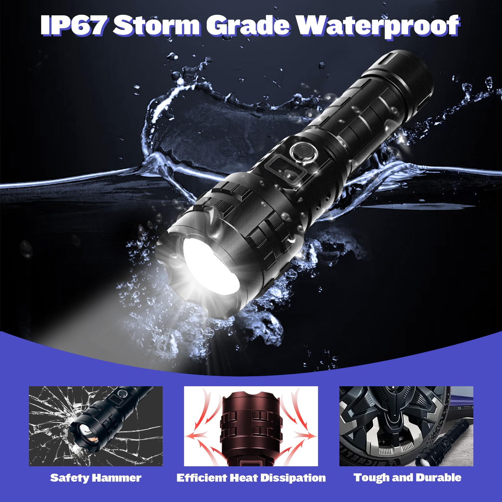 Hmfree Flashlights High Lumens Rechargeable  1000000 Lumens Hight Lumens Super Bright Handheld Led Flash Light Powerful Emergency Linternas  Waterproof  Long Lasting  For Hiking Camping Gift