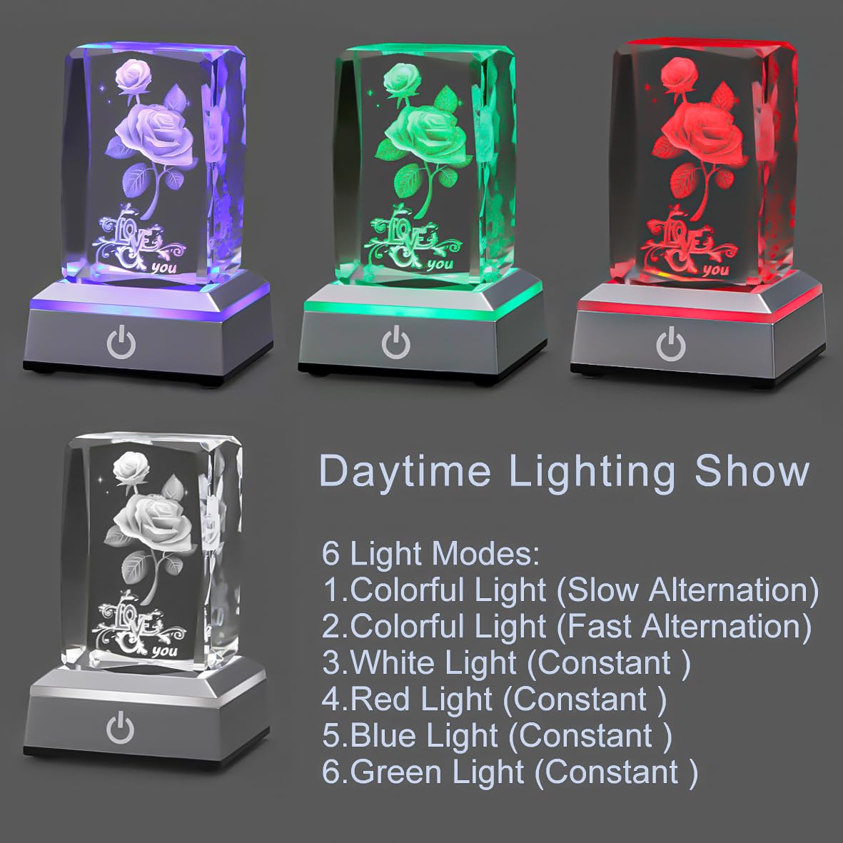 hochance 3D Rose Crystal Nightlight - Multicolor, Model Rose3, Size A-Rose3