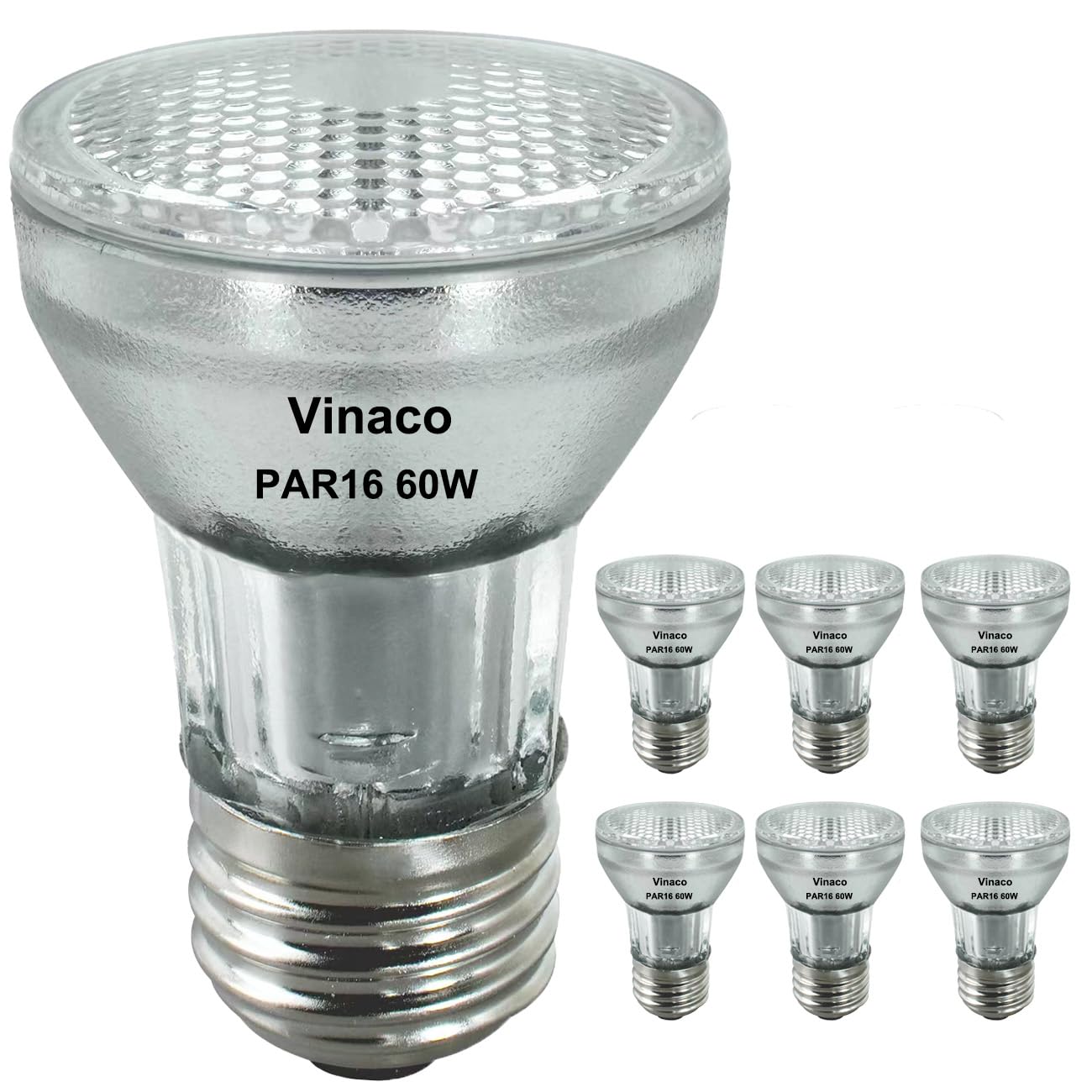 Vinaco PAR16 Bulb 120V  6 Pack Long Lasting PAR16 Halogen Bulb 60 Watt with E26 Base  PAR16 Dimmable with 2800K Warm White  High Output PAR 16 Flood 60W for Range Hood Lights  Table Light  Track Light