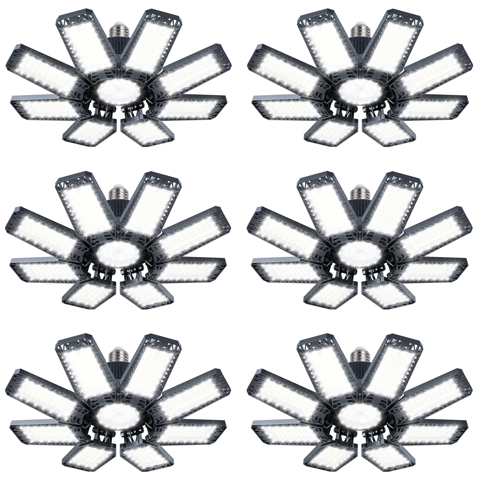 TOPAUBUB Garage Light 220W LED with 8+1 Deformable Panels, 22000LM, 6500K, Black, Model B4