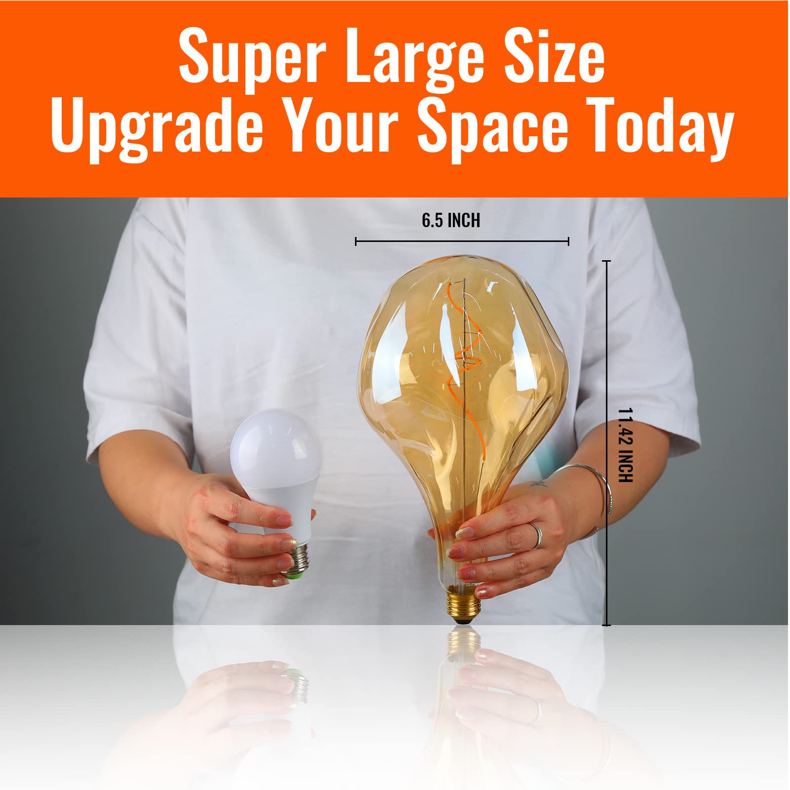 Omed Led Large Edison Bulb Oversized 2 Pack, E26 2200K Warm White Dimmable Vintage Giant Light Bulb, 5 Watt 400Lm Extra Big Ambe