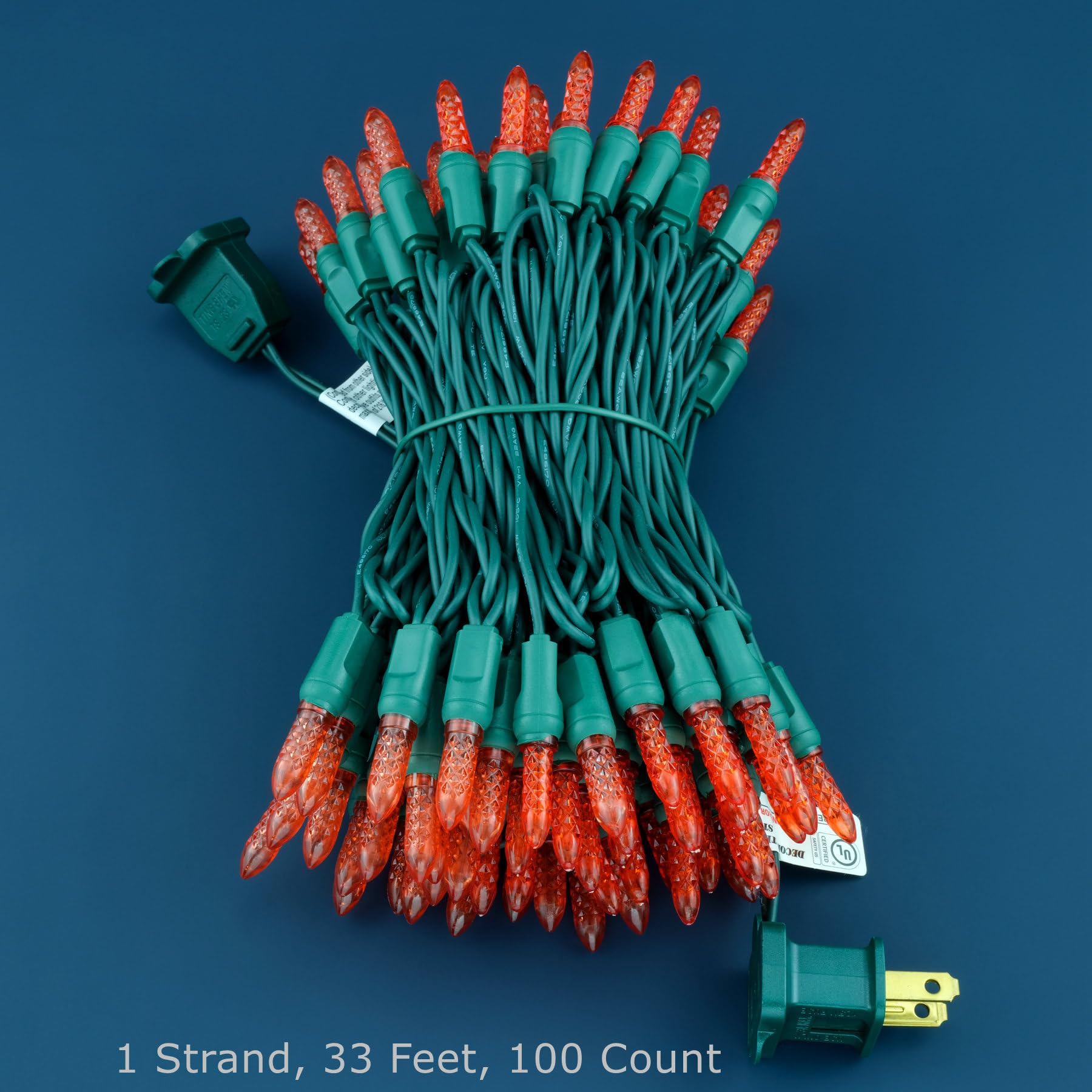 SWEET SHINE LED Christmas Lights, 33 ft Green Cord, Waterproof, M6 Model, Red Faceted One-Piece