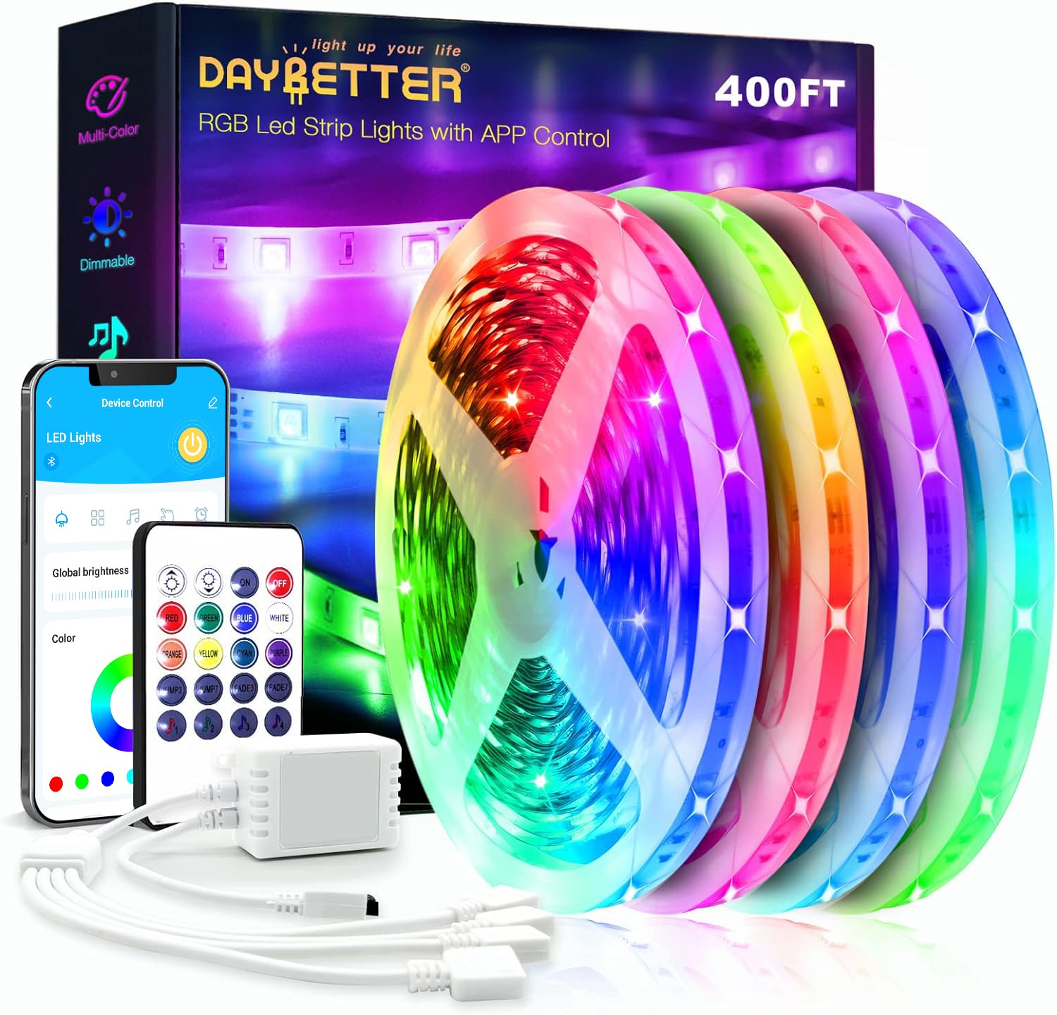 Daybetter Led Strip Lights 400 Ft (4 Rolls Of 100 Ft) Ultra Long Smart Light Strips With App Voice Control Remote, 5050 Rgb Musi