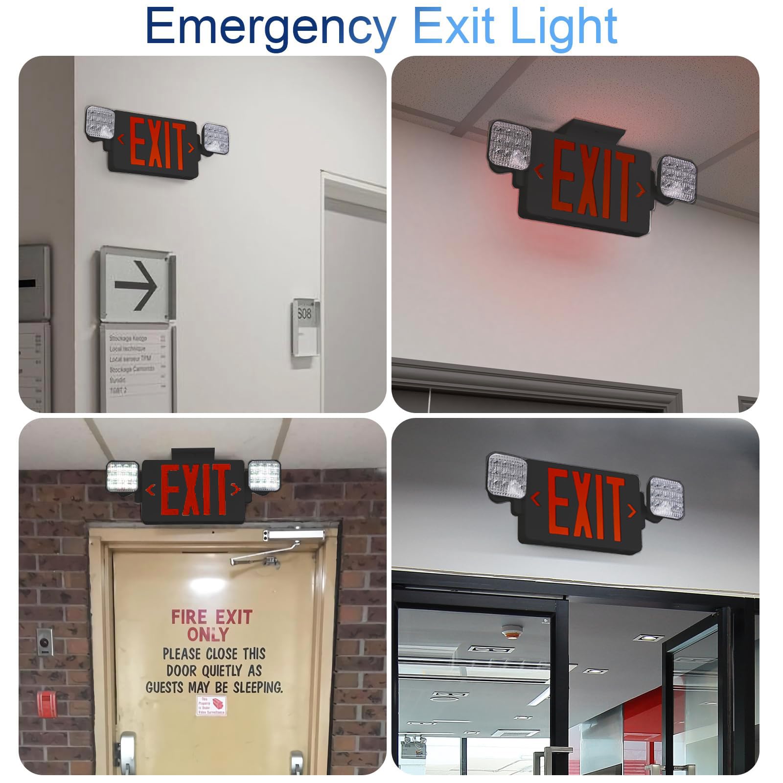Cm Mzy Black Housing,Red Exit Sign With Emergency Light, Two Adjustable Square Head,Exit Sign With Battery Backup,Us Standards,U