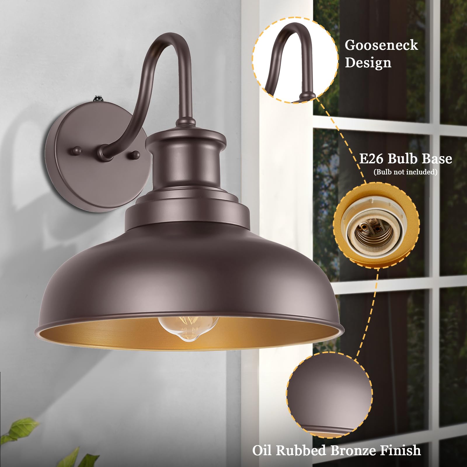Diyel Outdoor Gooseneck Barn Light Wall Sconce Iron Vintage 11in DDRZ007 ORB, Dusk to Dawn, Black, Farmhouse Exterior Lighting