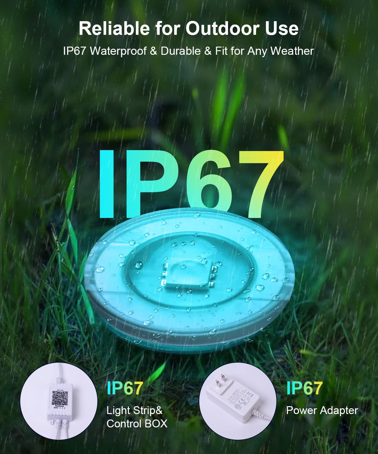 Fussion 200ft RGB LED Outdoor Lights, IP67 Waterproof, Smart APP Control, White, Model LX20250312-60M for Christmas & Parties