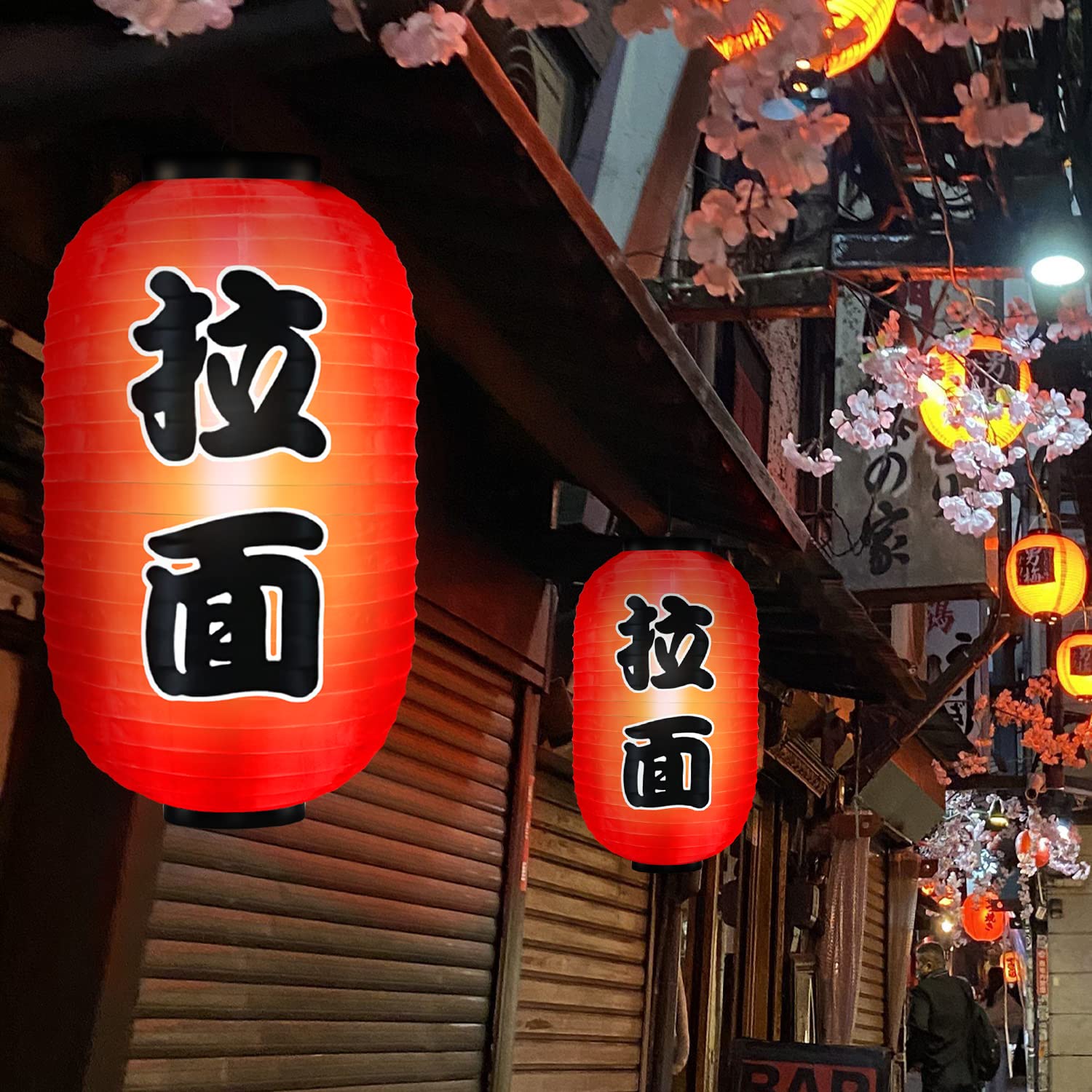 18X10 Inch Red Silk Hanging Ramen Bar Lantern Traditional Japanese Style, Zuext Set Of 4 Waterproof Festive Indoor Outdoor Lamps