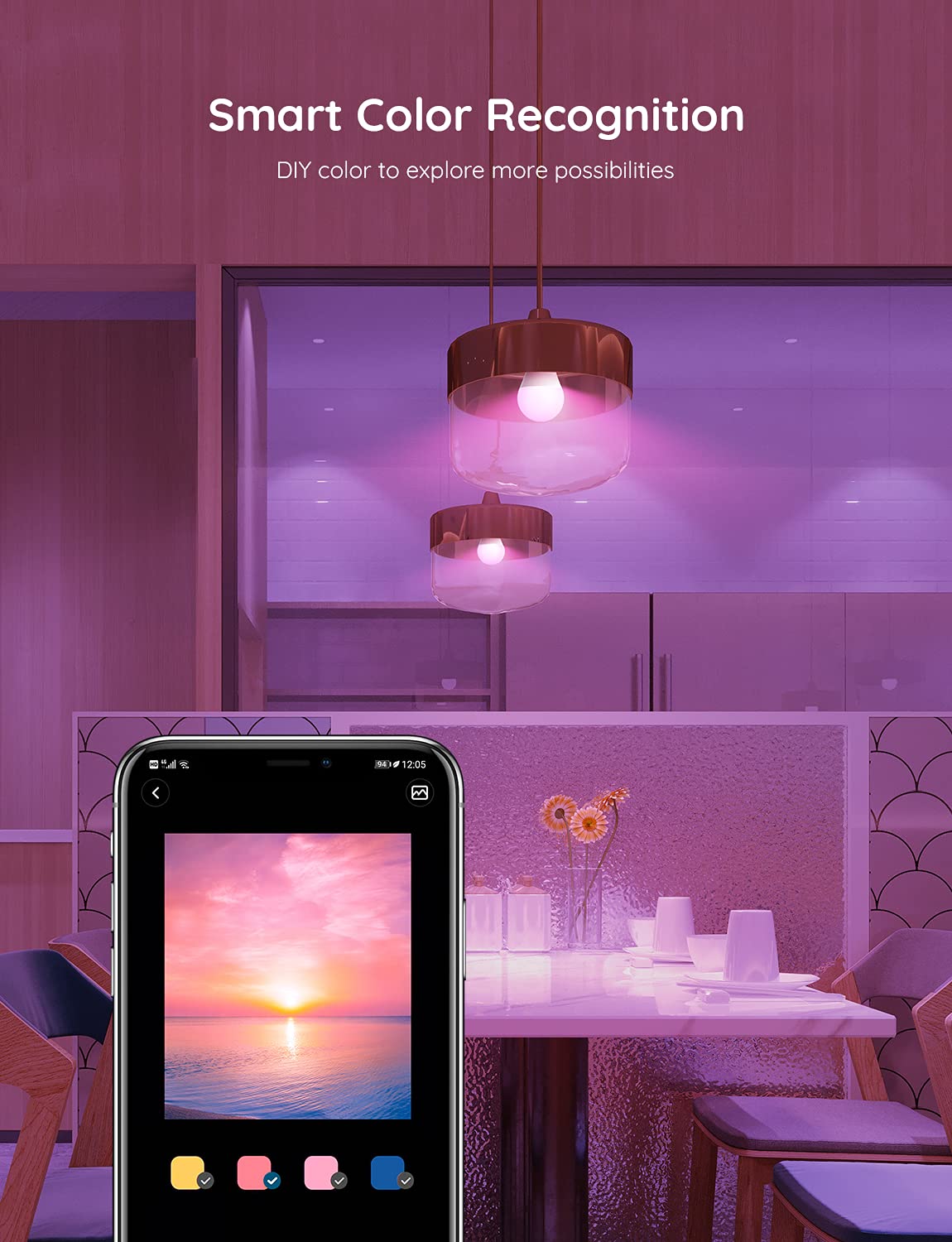 Govee Smart Light Bulbs, WiFi Bluetooth RGB, 4 Count, Multi-colored, H6008, Music Sync, 16M Colors, Works with Alexa & Google Assistant