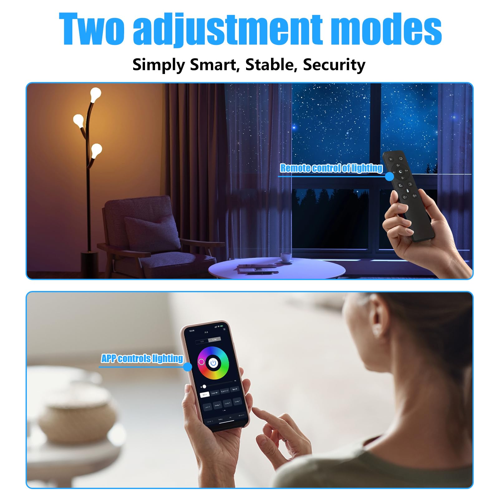MXhme A19 Color Changing Light Bulb, Dimmable 9W (60W Equivalent), RGBWW, E26 Base, Remote Control, White, Model A6001