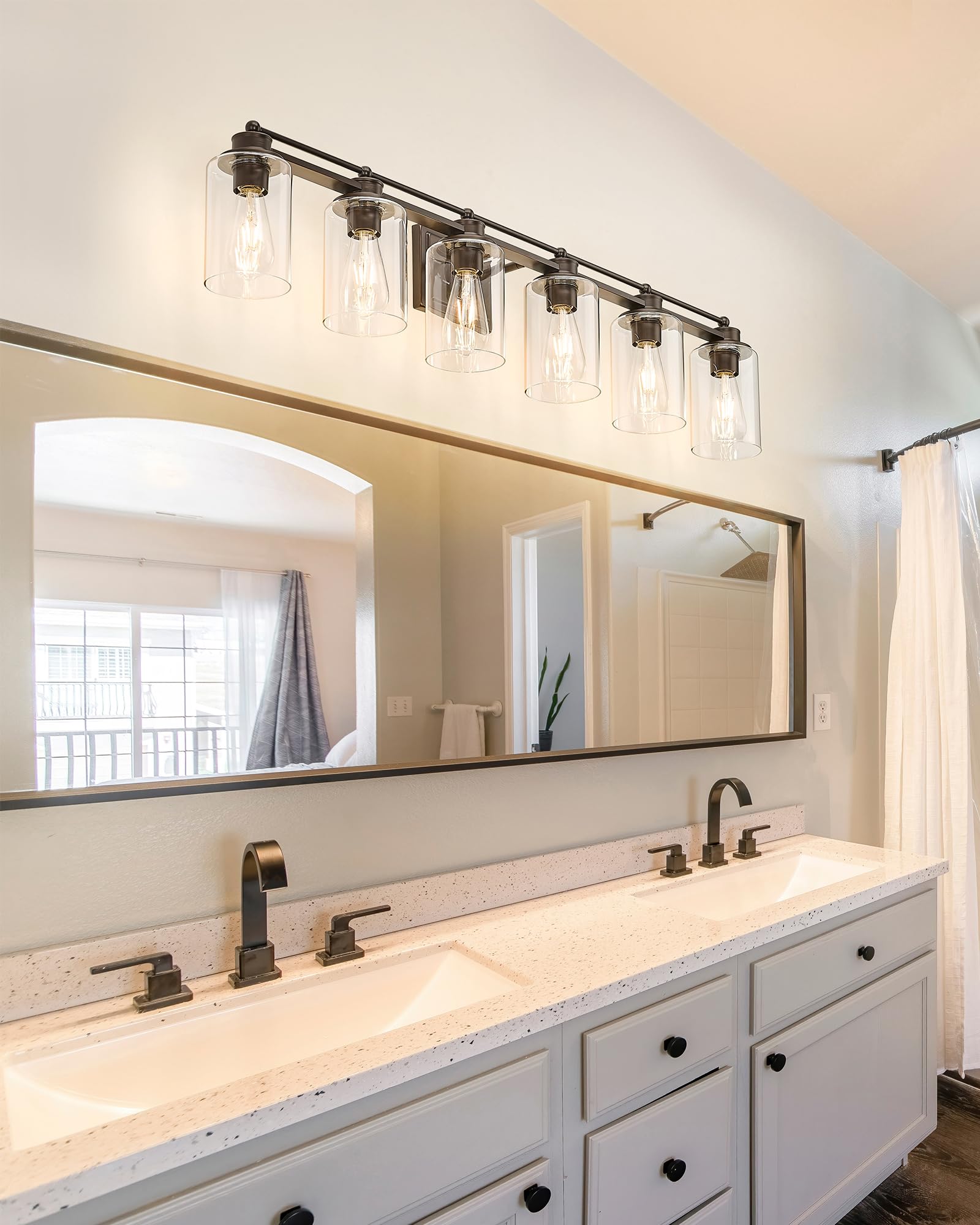 Hwh Bathroom Lighting Fixtures Over Mirror 6 Light Oil-Rubbed Bronze Wall Vanity Lights With Clear Glass Shade  5Hlt63B-6W Orb