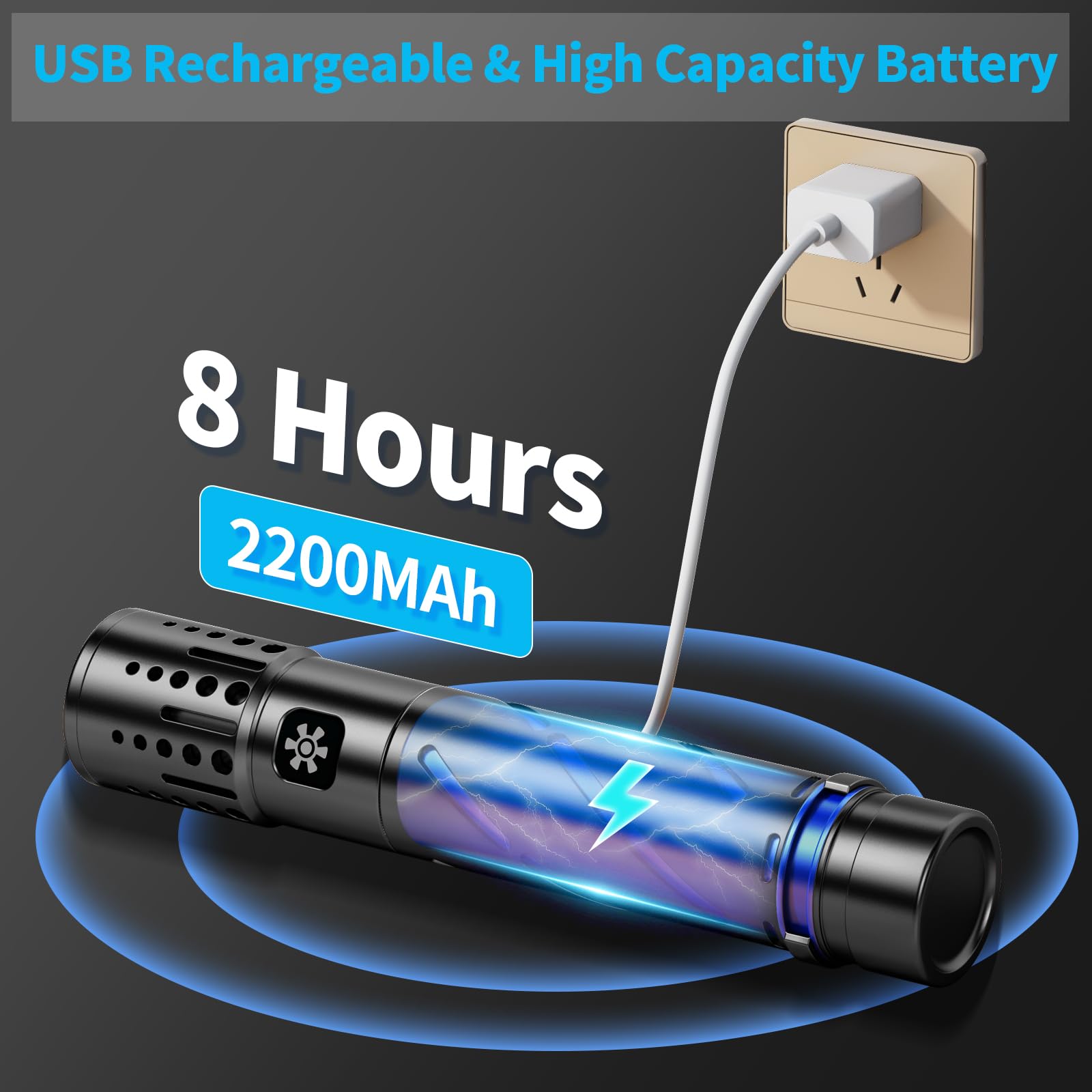 Karrong Rechargeable Flashlight - 5 Modes, Zoomable, Waterproof, Aluminum, Small Flashlight 2PCS, Black, Model K2307
