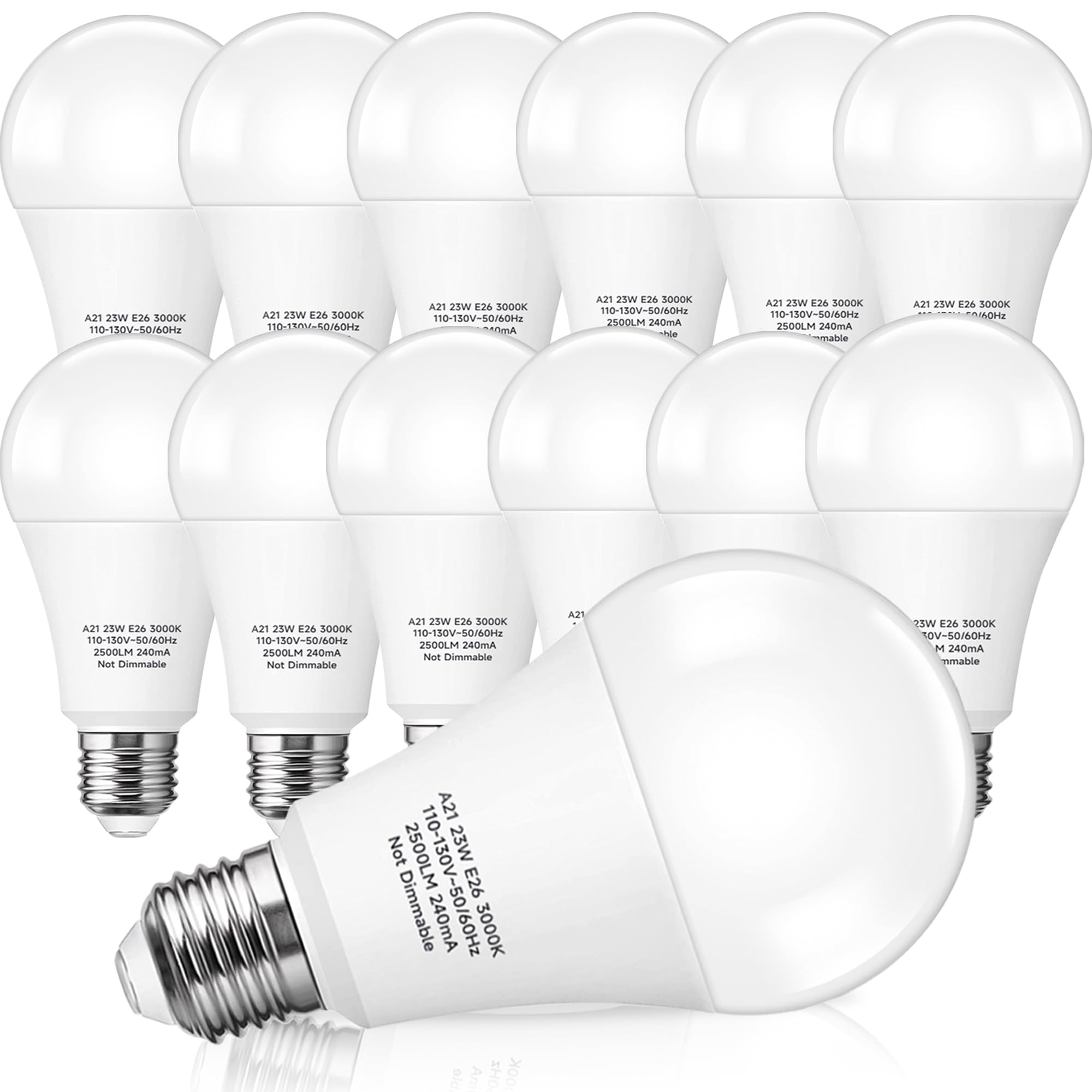 Prosperbiz A21 LED Light Bulbs, 23W, 2500 Lumen, Warm White, E26 Medium Base, Non-Dimmable, 12 Pack