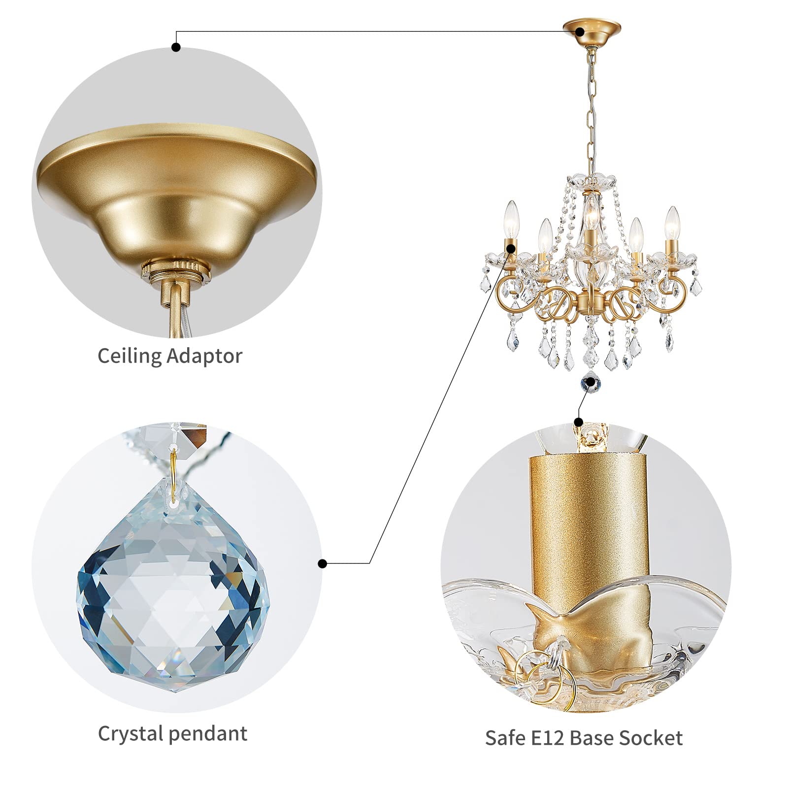 ANJIADENGSHI Mini Crystal Chandelier, K9 Crystal, Gold, 16.5" High x 17" Wide, Model CL-0011G, Perfect for Living Room Lighting