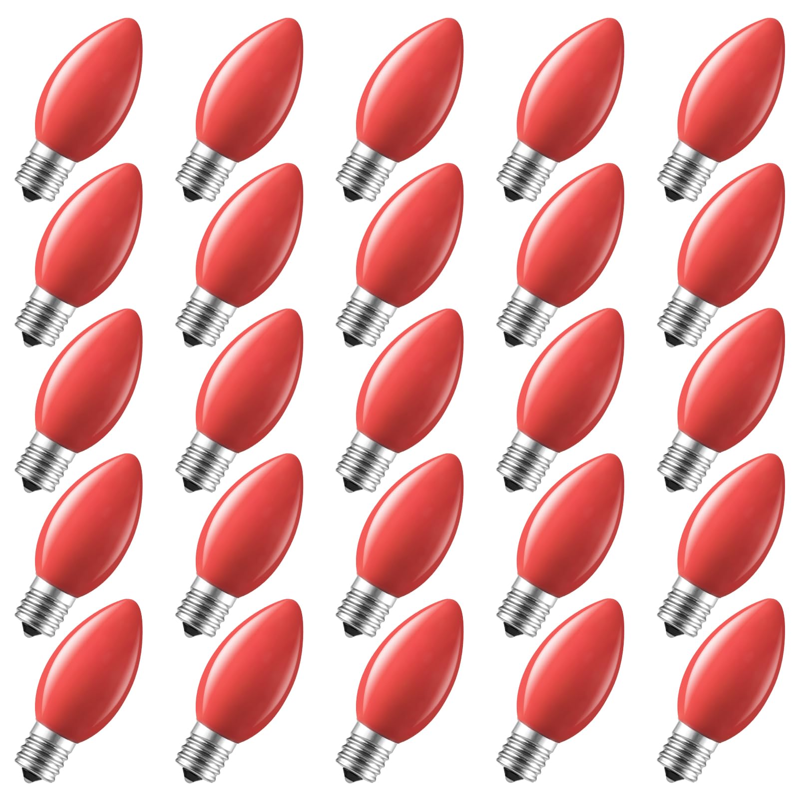 Minetom C9 LED Christmas Light Bulbs, 25 Pack, Shatterproof, Red, E17 Base, Dimmable