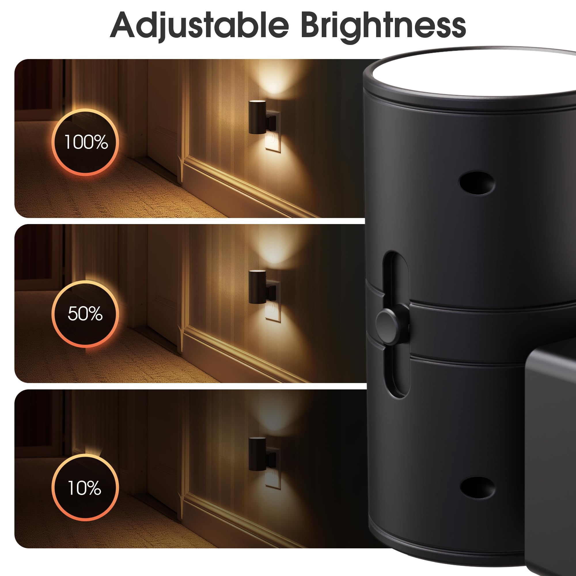 Briignite Night Lights Plug Into Wall, Modern Led Night Light Plug In, Dusk To Dawn Sensor, Soft White 3000K, 0-100Lm Adjustable