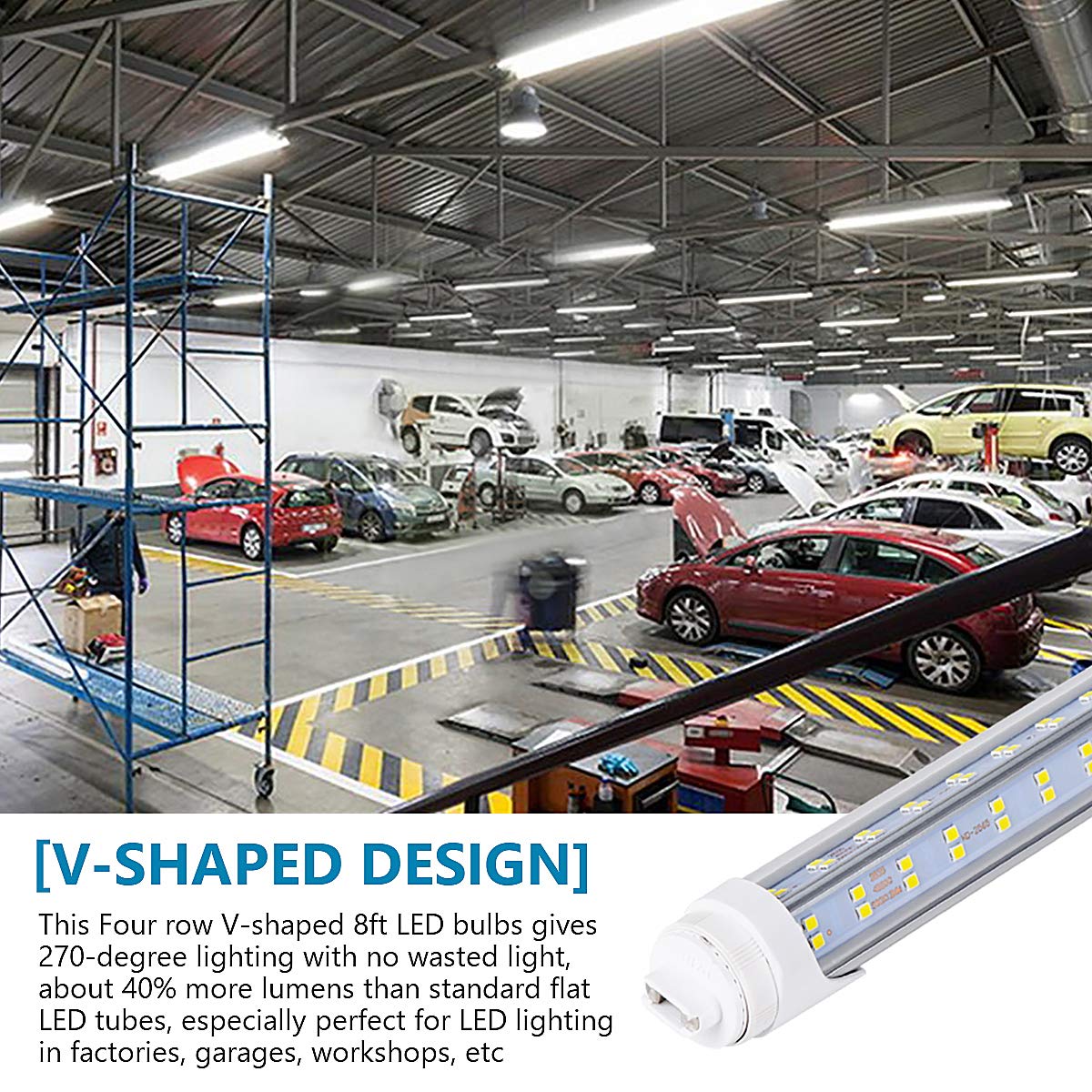 BSK.BESTKA 8Ft LED Light Tube, 120W 18800Lm, R17D V-Shape, Dual-End Powered, 6000K Clear Cover, 20 Pack
