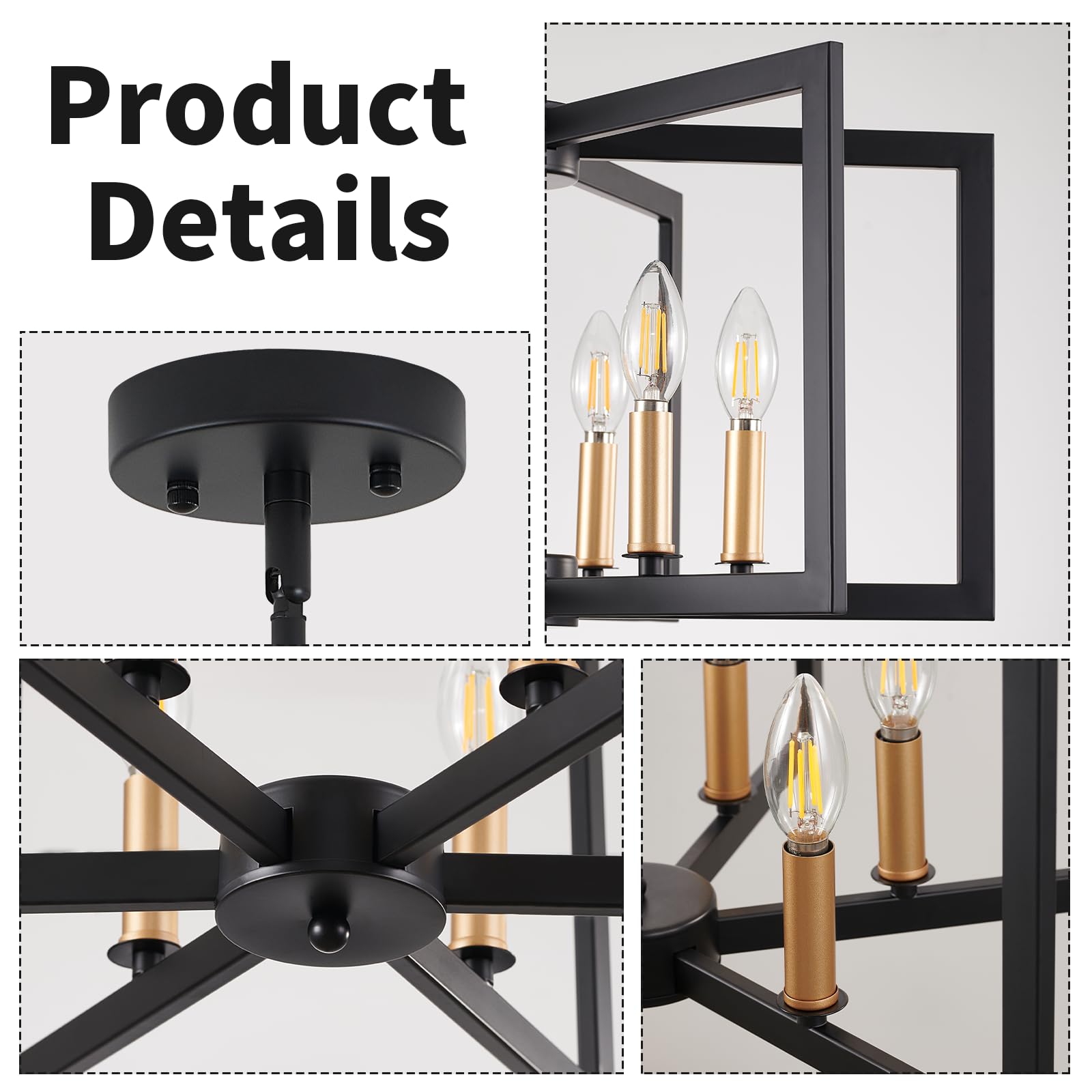 MIAYBPH Black Chandelier, 6-Light Geometric Metal Fixture for Dining Room, Modern Industrial Design, E12 Bulbs Not Included