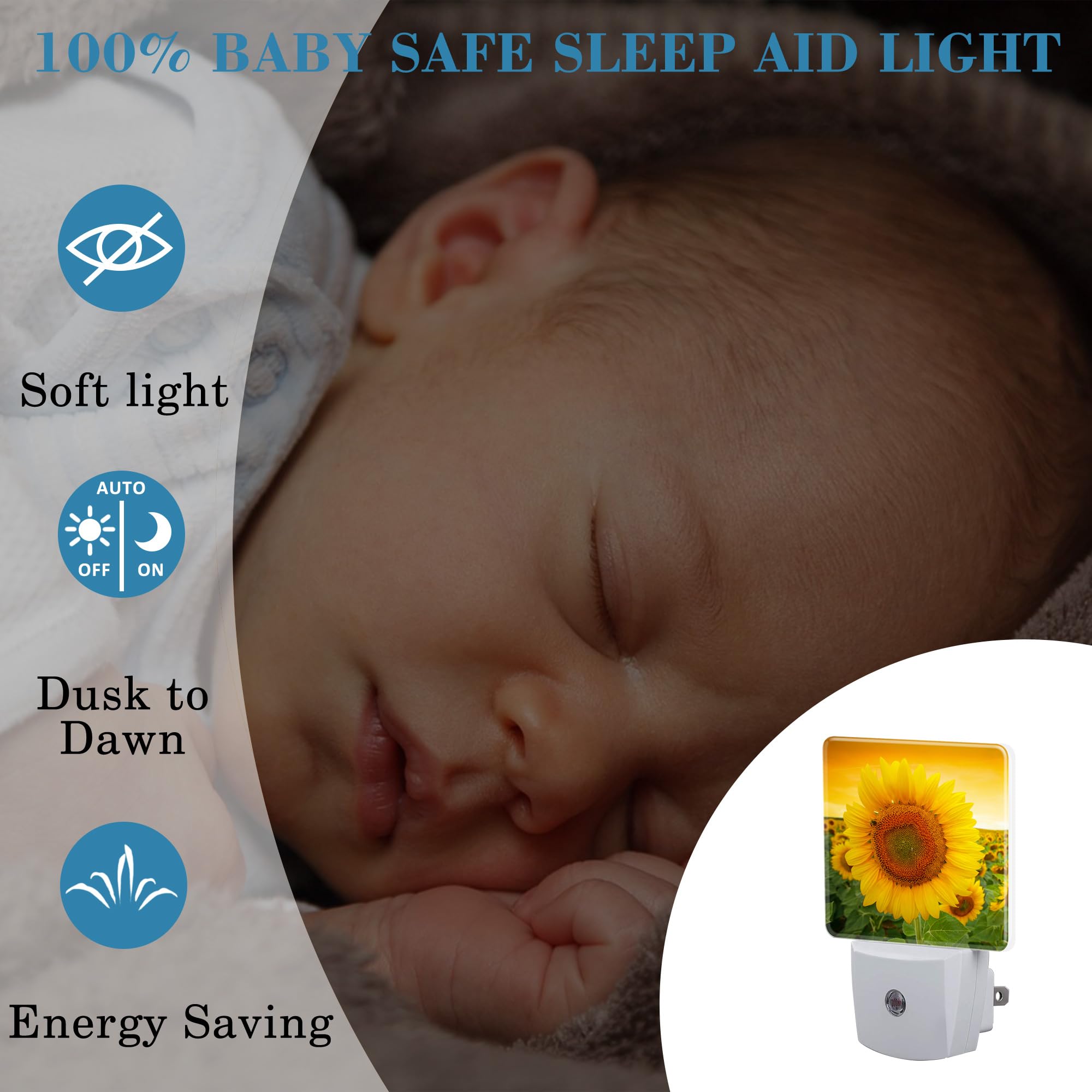 Uiaoiais Plug In Night Lights Sunset Sunflower Field Nightlight Plug Into Wall Dusk To Dawn Sensor Led Night Light For Kid Girls